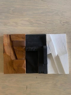 2 Samples Brutalist Sculptural Collage Artwork, Mural from Upcycled Wood