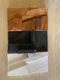 Set of 2 Samples of Brutalist Sculptural Collage Wall Art in Upcycled Wood