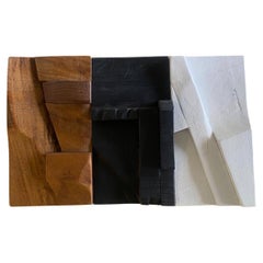 2 SAMPLES Brutalist Sculptural Collage Artwork, Mural from Upcycled Wood