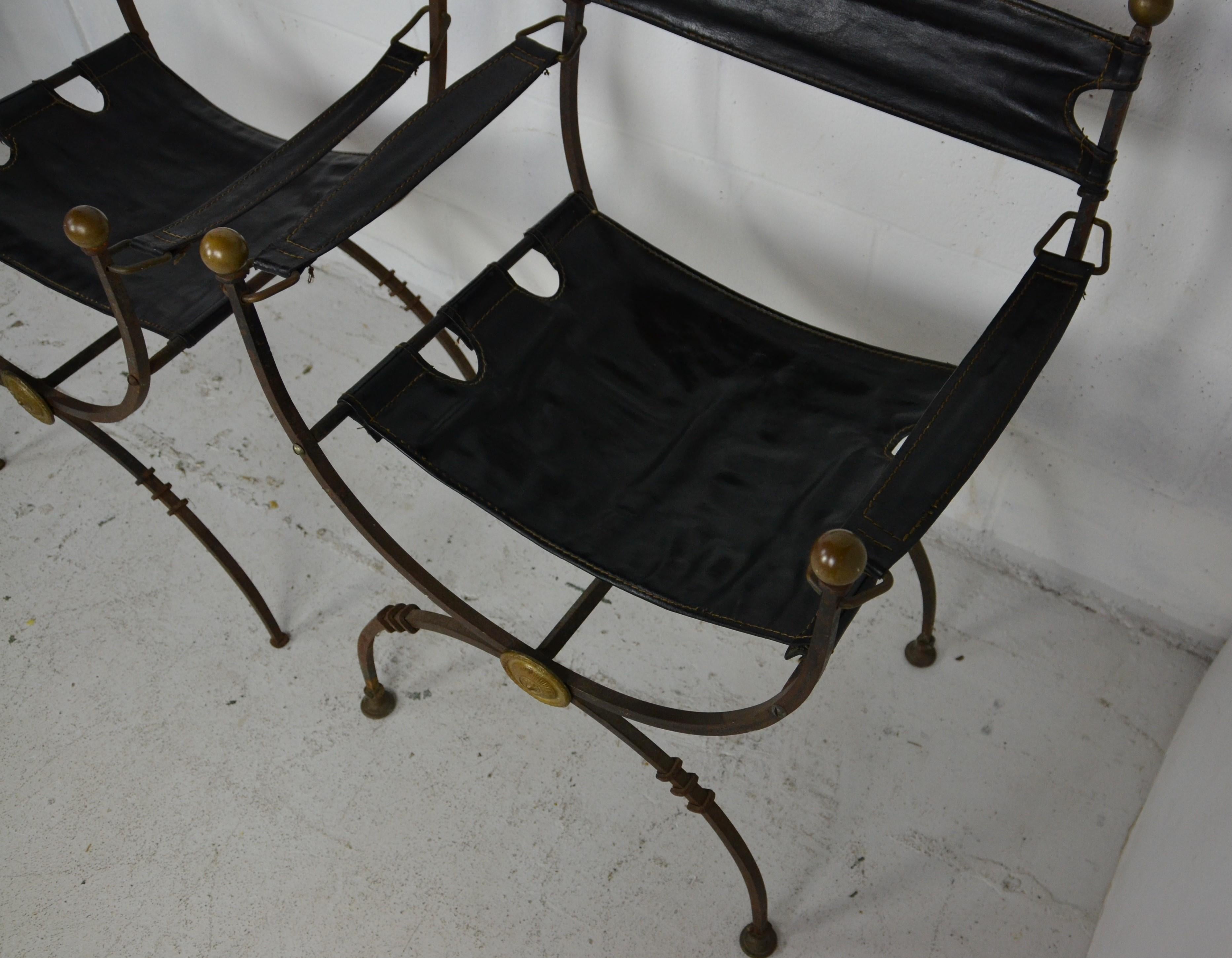 Italian 2 Savonarola Iron and Brass Chairs