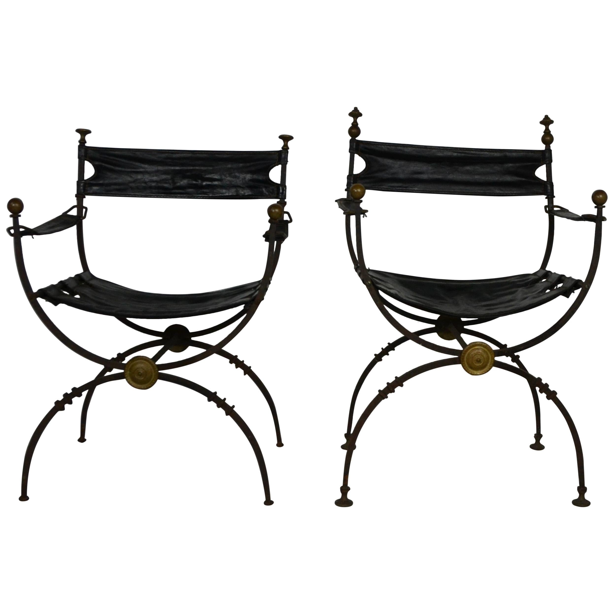2 Savonarola Iron and Brass Chairs