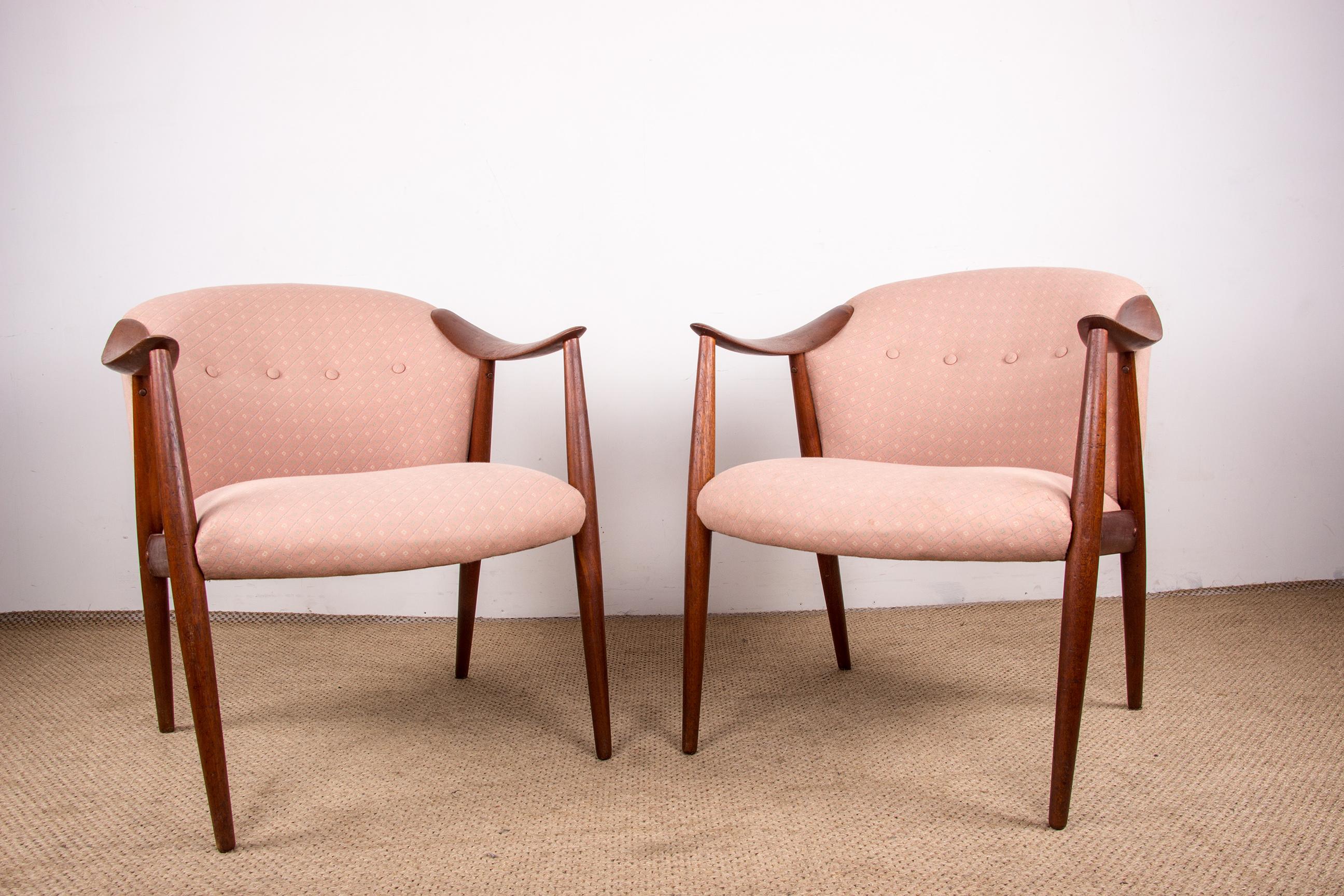 2 Scandinavian armchairs in Teak and Fabric model Tyrol by Gerhard Berg/Westnofa For Sale 9
