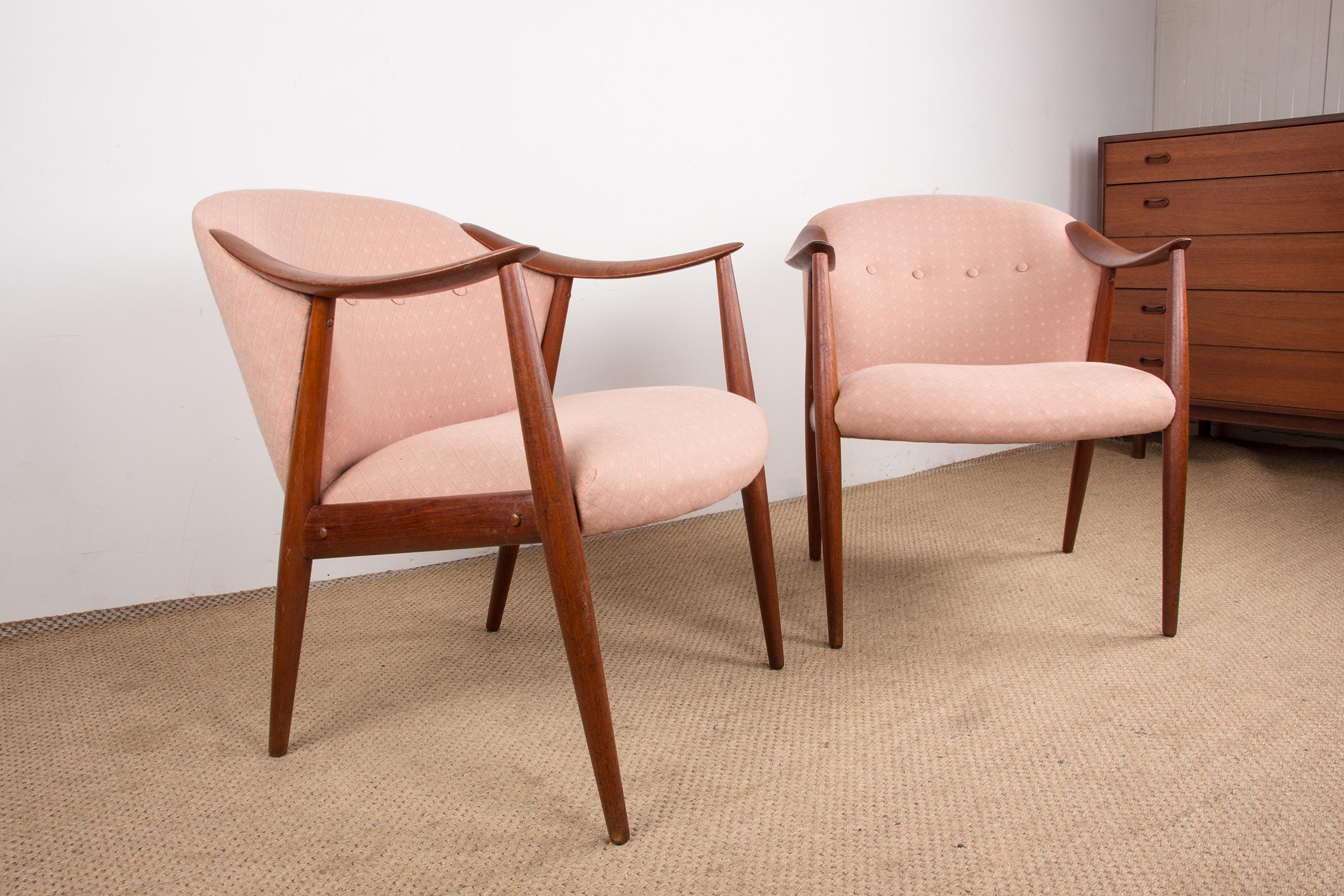 2 Scandinavian armchairs in Teak and Fabric model Tyrol by Gerhard Berg/Westnofa For Sale 11