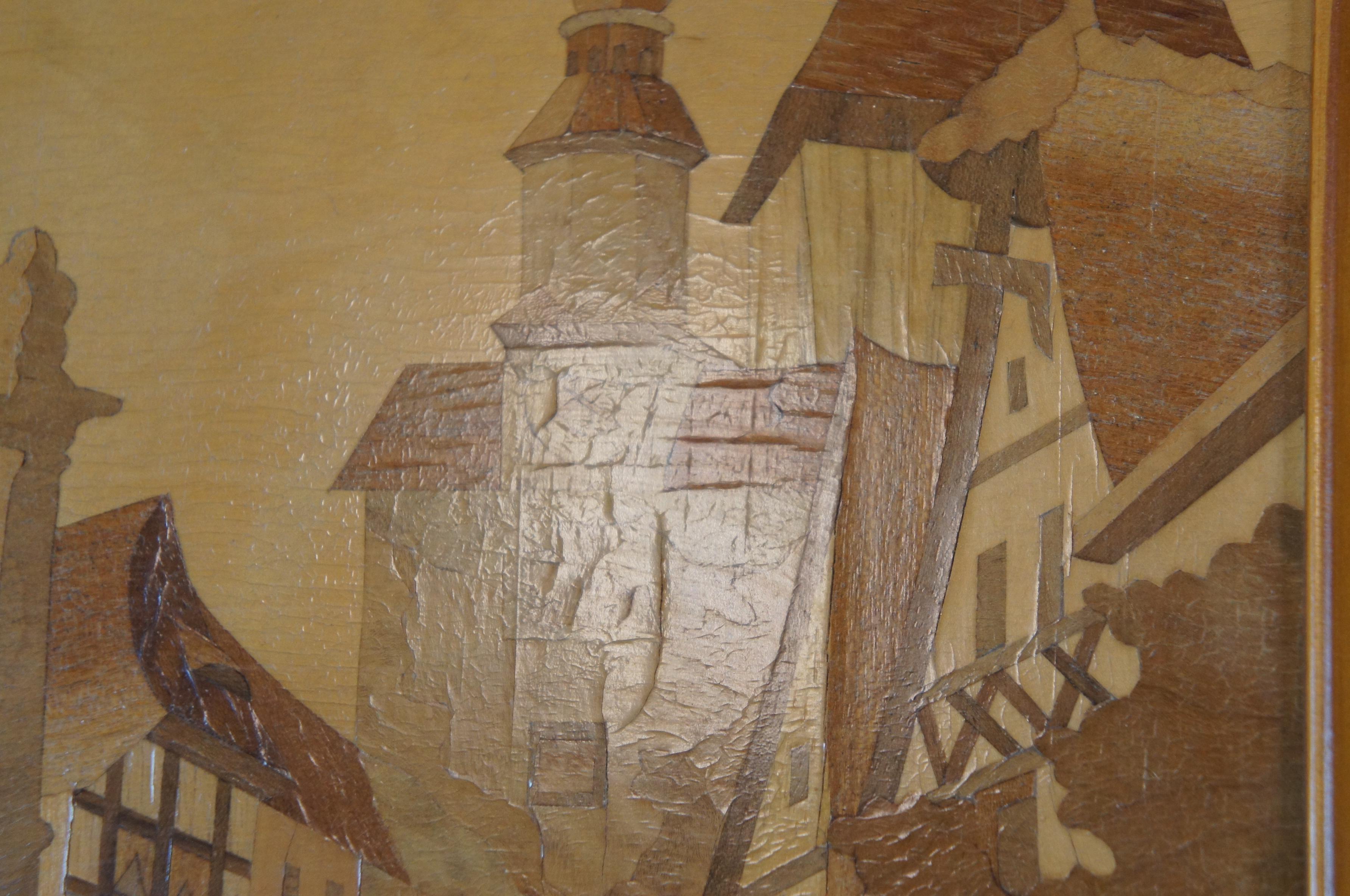 2 Schild Intarsia German Wood Inlay Marquetry Cityscapes Street Scenes 11