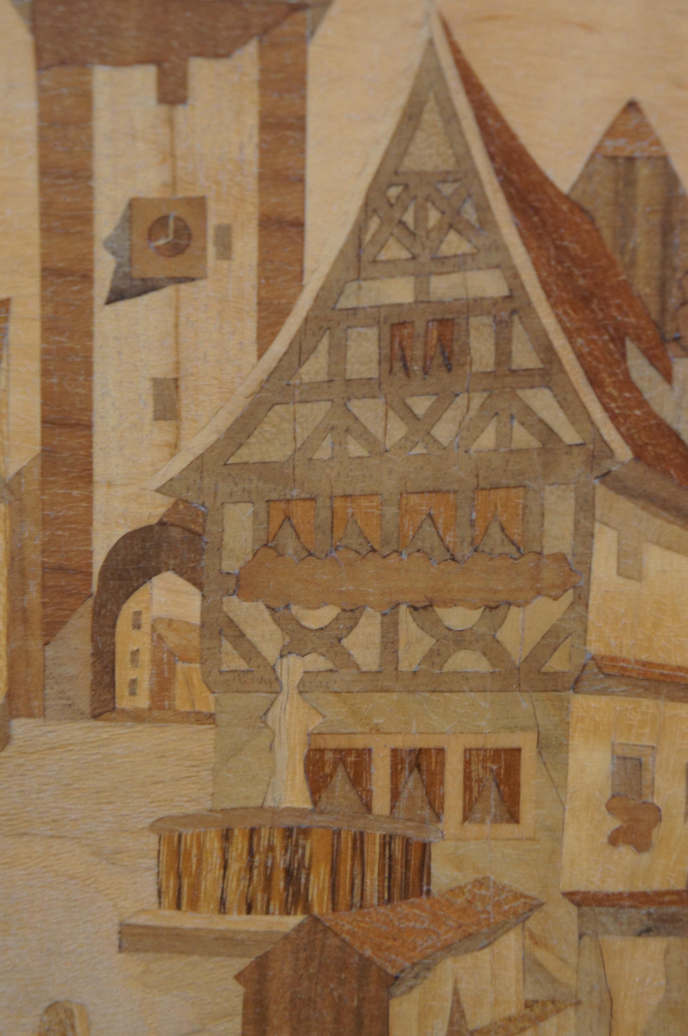 2 Schild Intarsia German Wood Inlay Marquetry Cityscapes Street Scenes 11