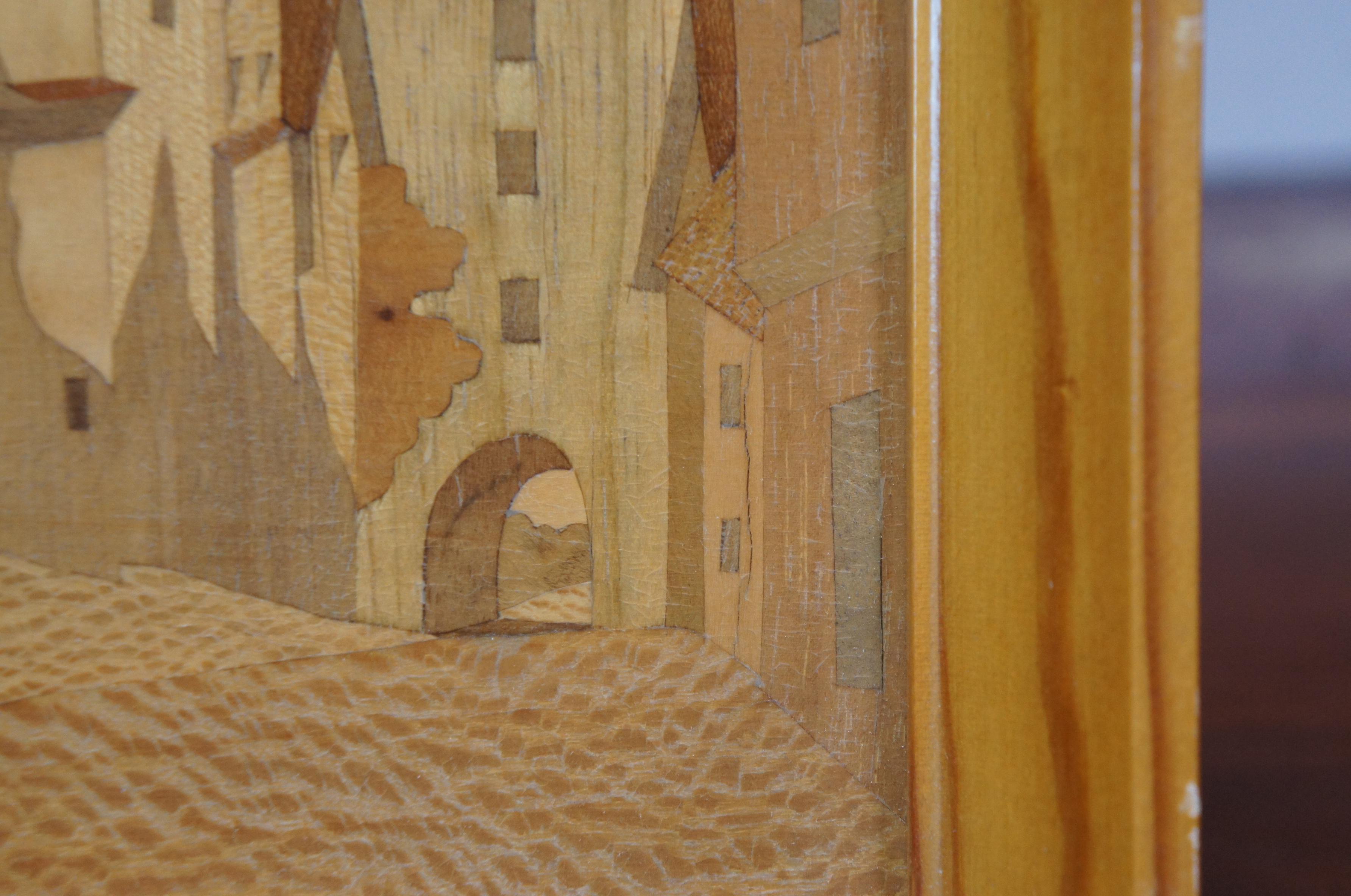 2 Schild Intarsia German Wood Inlay Marquetry Cityscapes Street Scenes 11