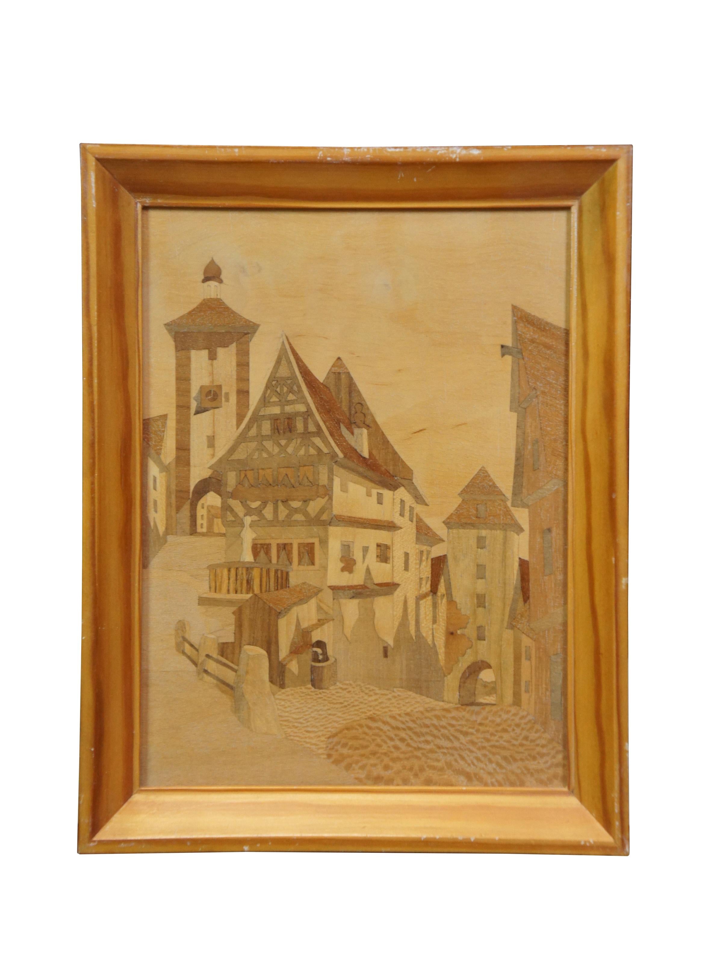 2 Schild Intarsia German Wood Inlay Marquetry Cityscapes Street Scenes 11
