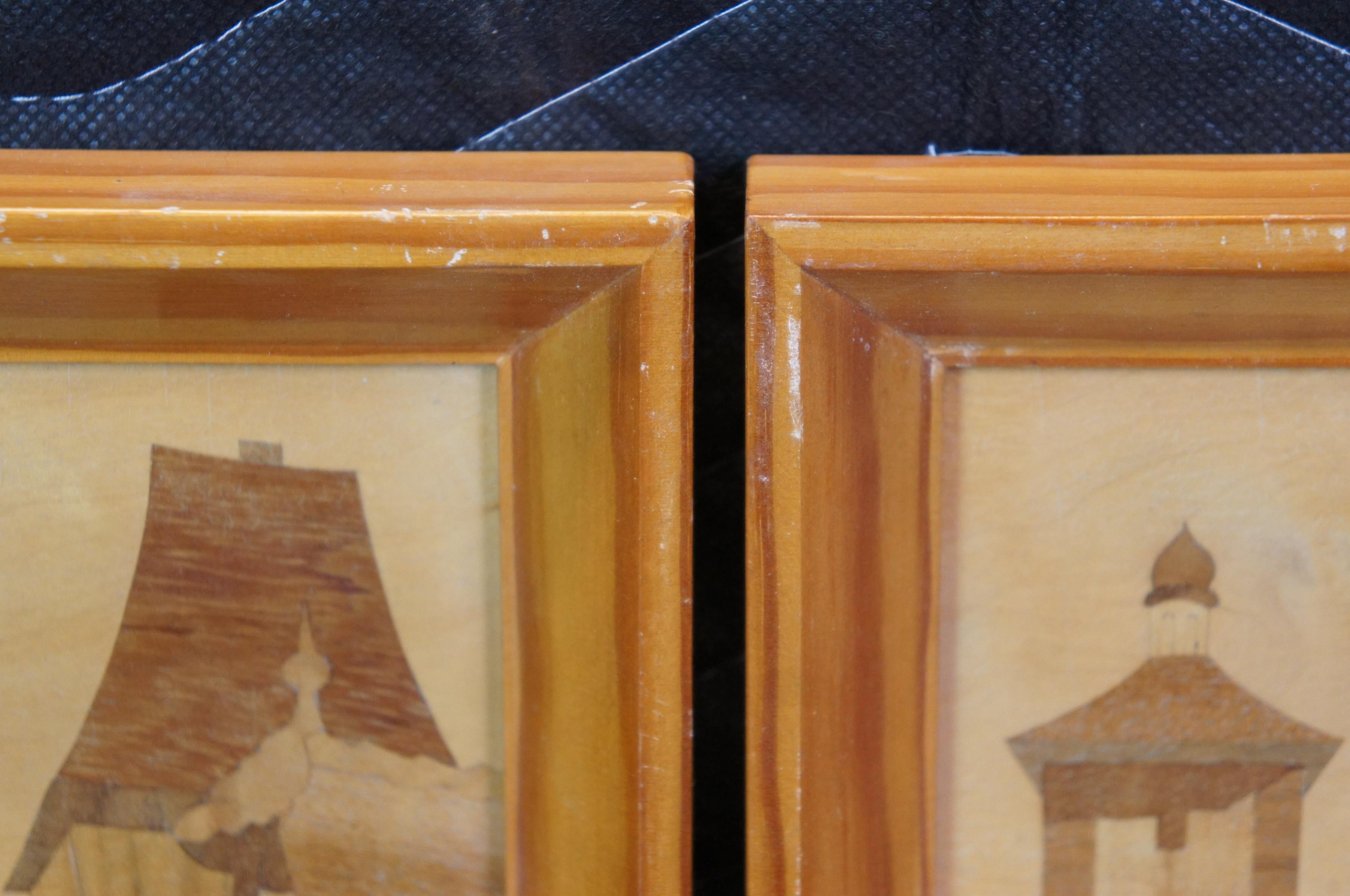 2 Schild Intarsia German Wood Inlay Marquetry Cityscapes Street Scenes 11