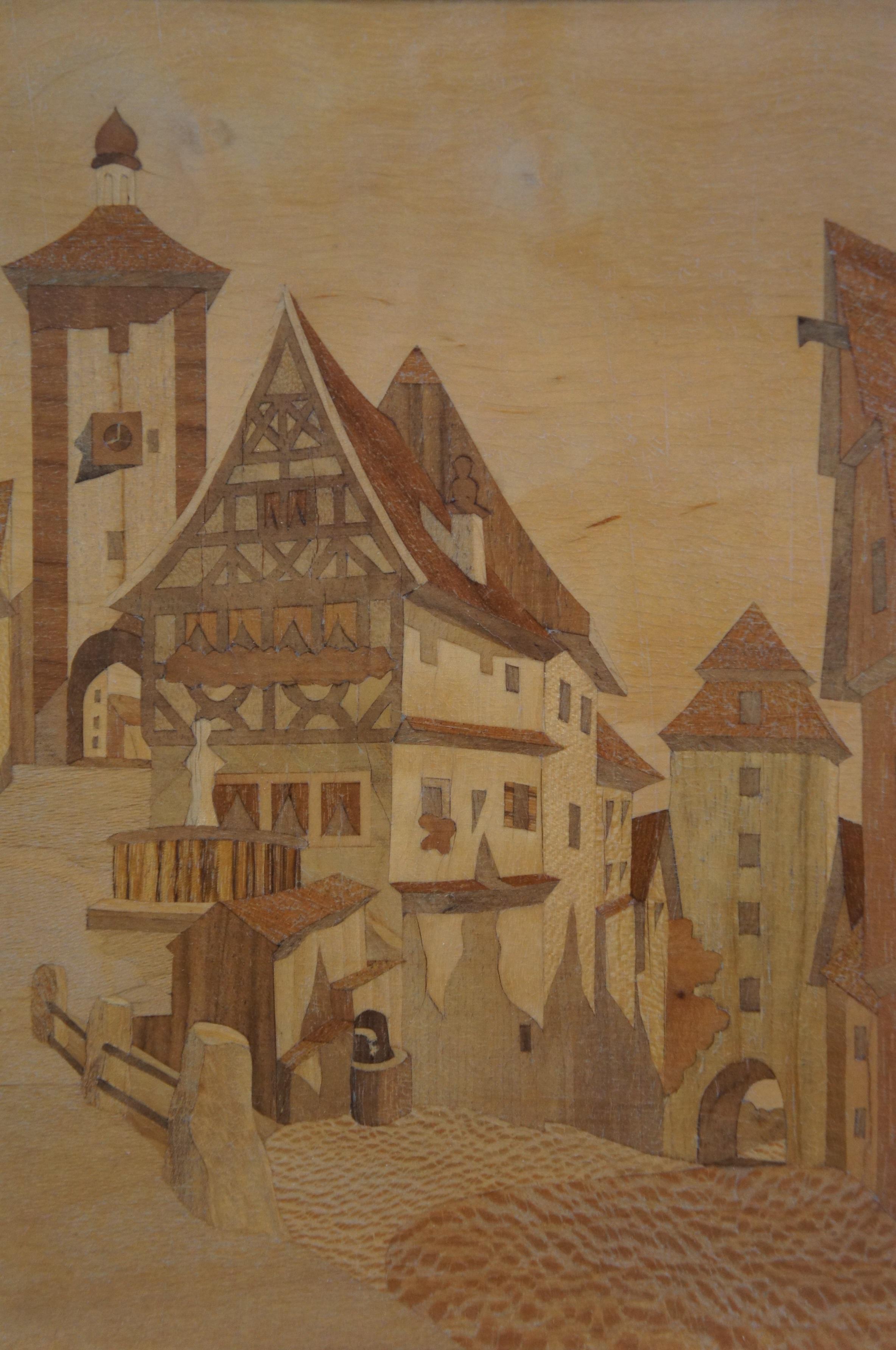 2 Schild Intarsia German Wood Inlay Marquetry Cityscapes Street Scenes 11