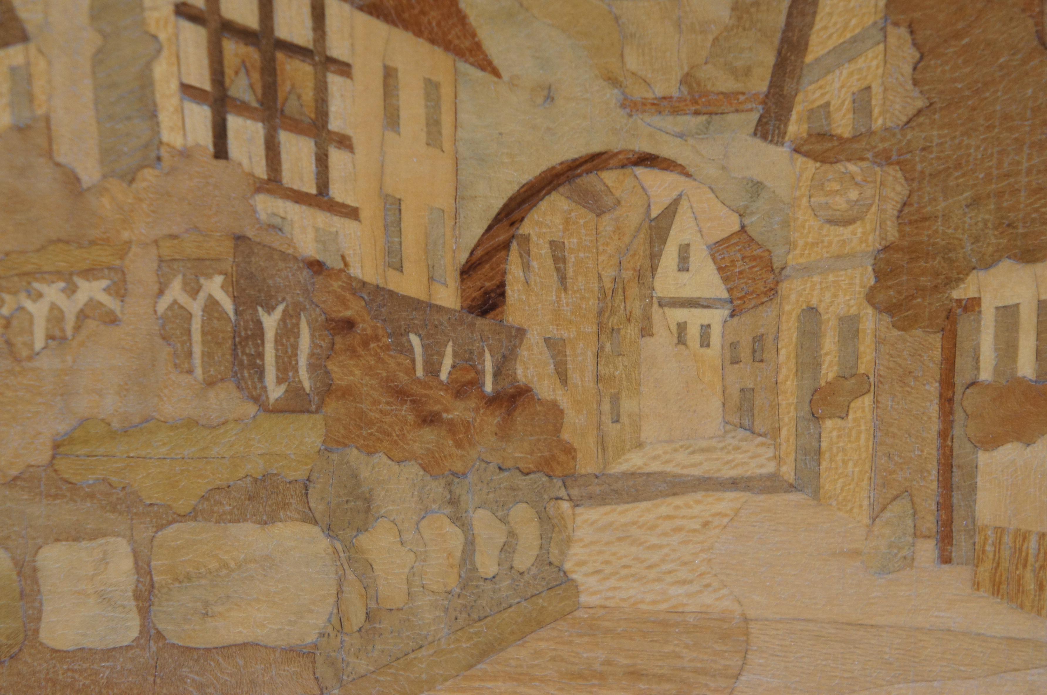 2 Schild Intarsia German Wood Inlay Marquetry Cityscapes Street Scenes 11