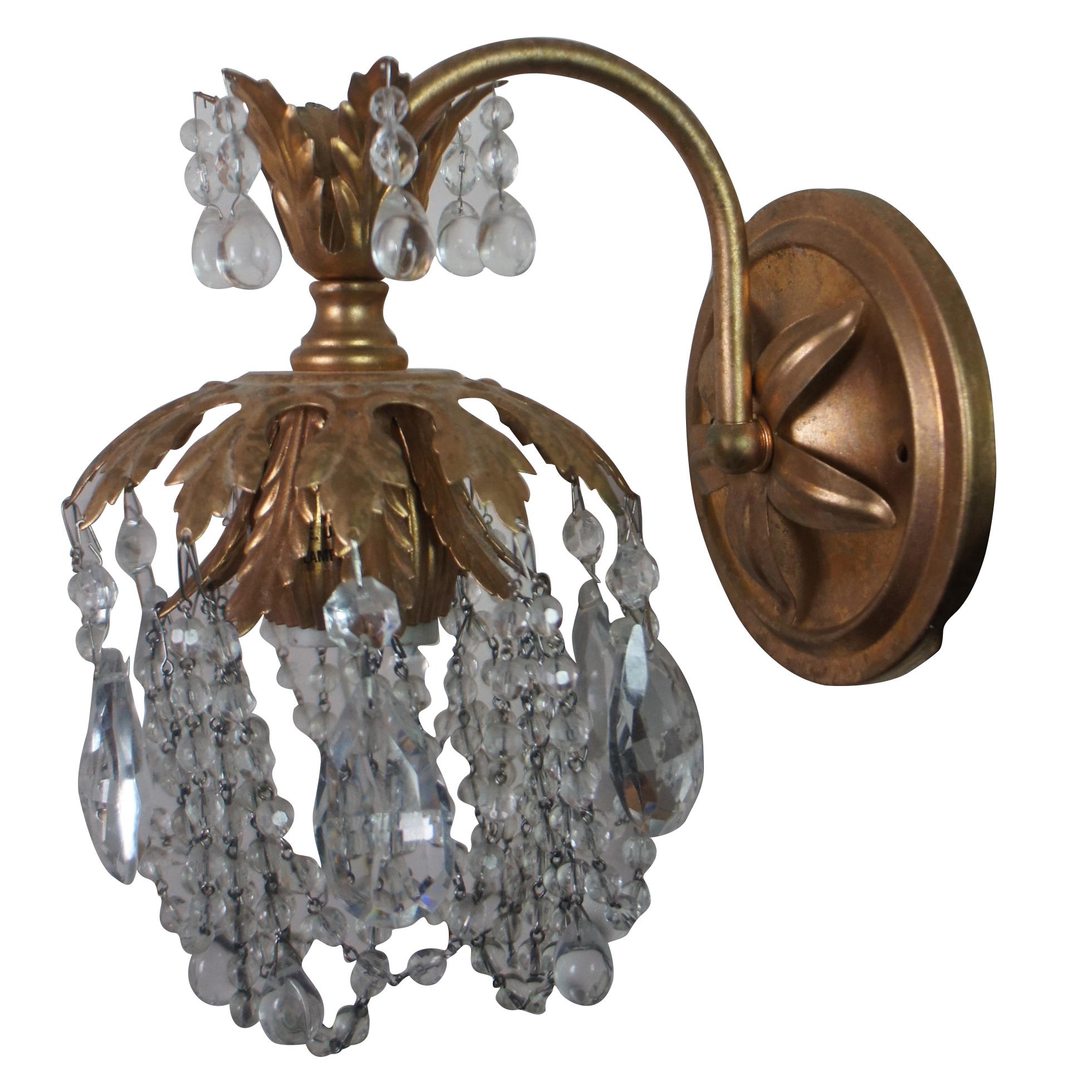 French Provincial 2 Schonbek Rondelle Drop Crystal Bathroom Hall Sconce Light Chandeliers