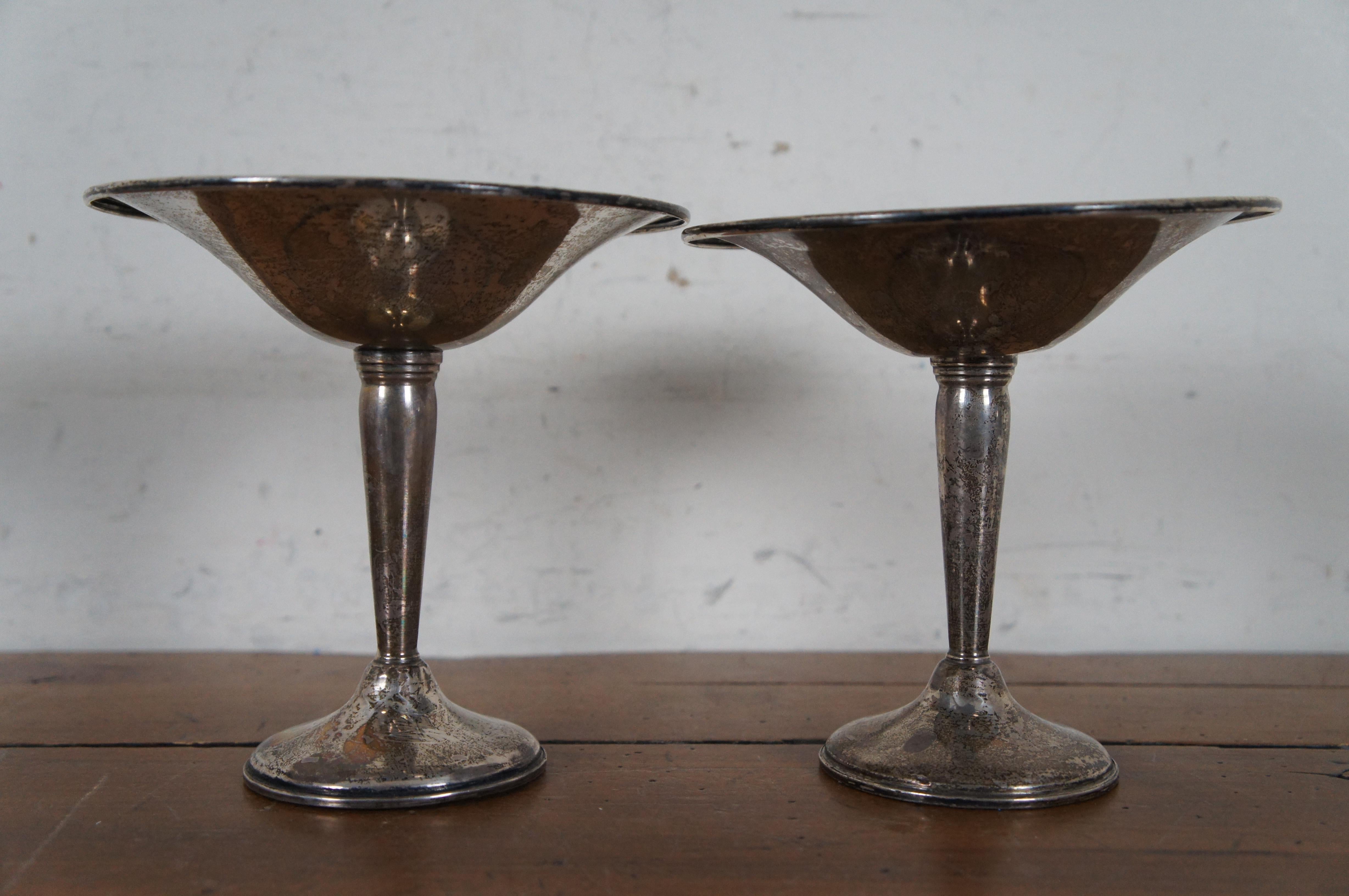2 Schweitzer Mid Century Weighted Sterling Silver Footed Pedestal Compotes 6