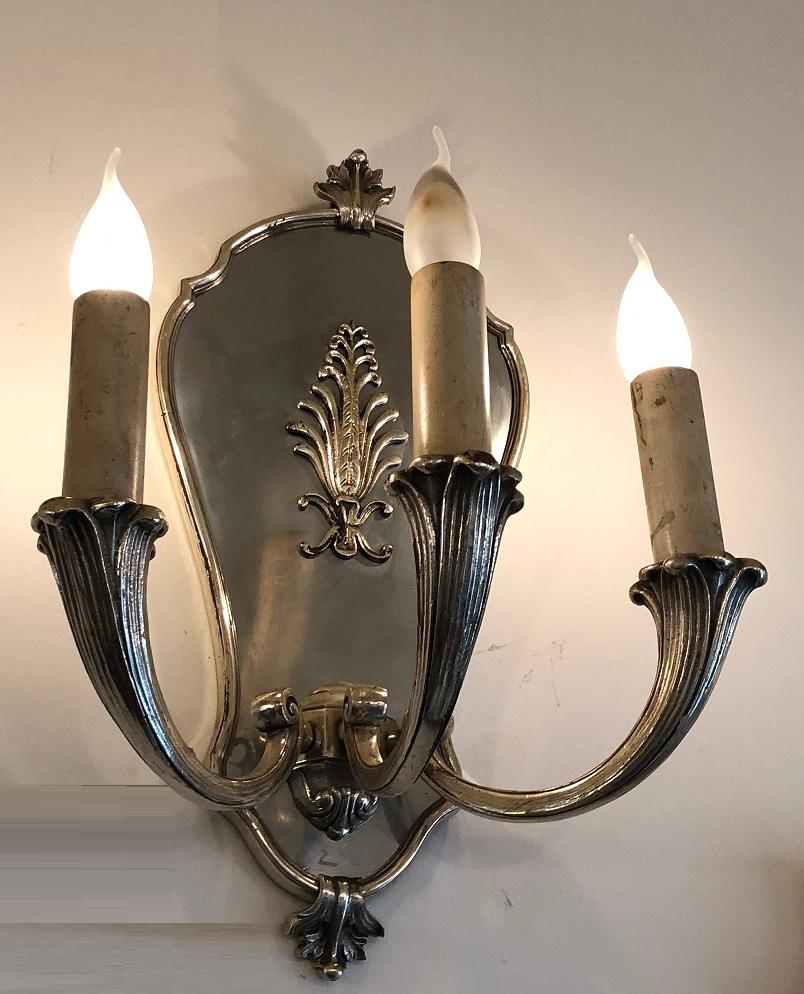 Early 20th Century 2 Sconces in silver-plated bronze,  French, 1920, Style: Art Deco For Sale