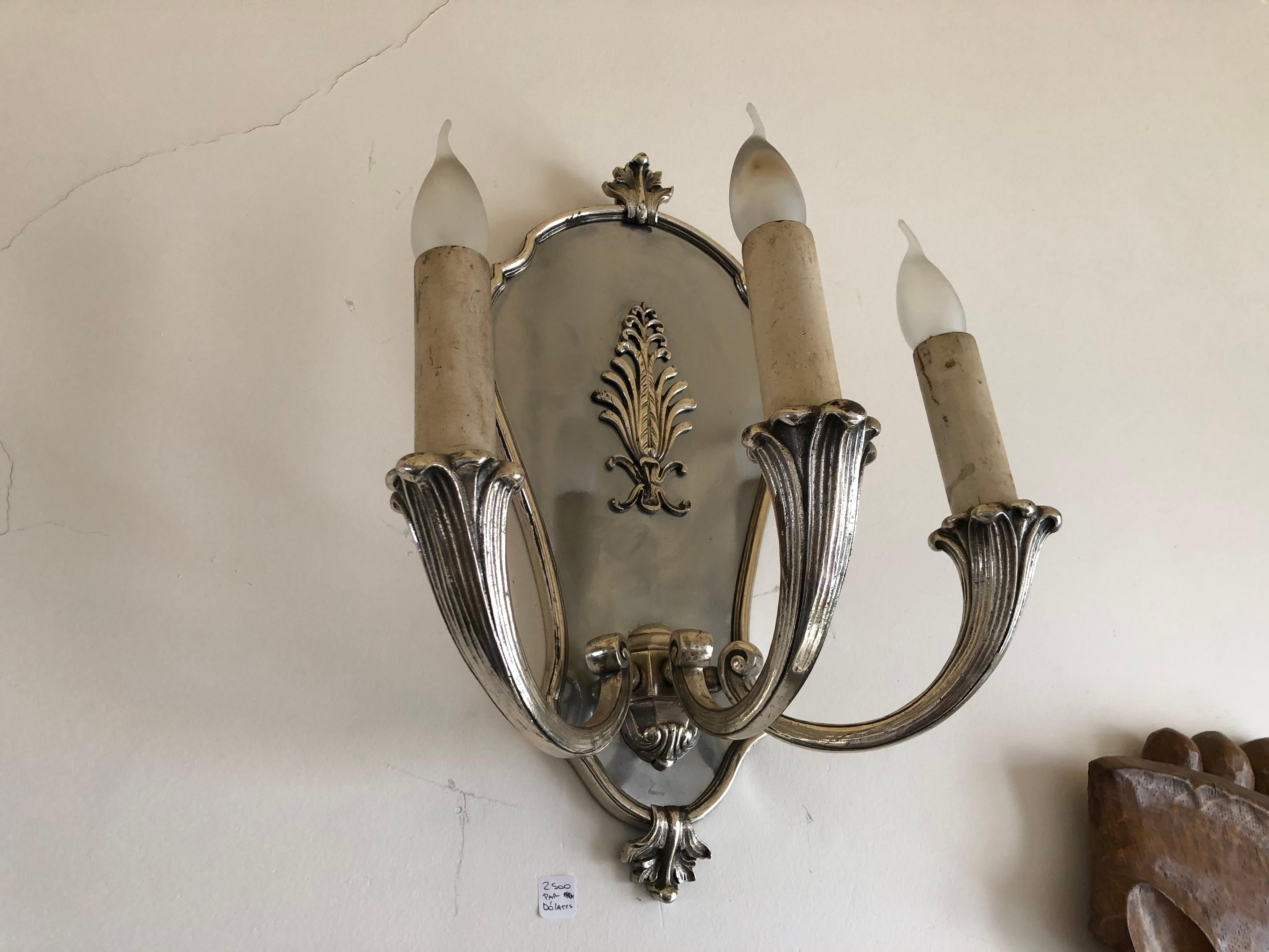 2 Sconces in silver-plated bronze,  French, 1920, Style: Art Deco For Sale 3