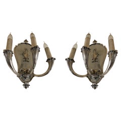 2 Sconces in silver-plated bronze,  French, 1920, Style: Art Deco