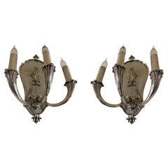 Antique 2 Sconces in silver-plated bronze,  French, 1920, Style: Art Deco