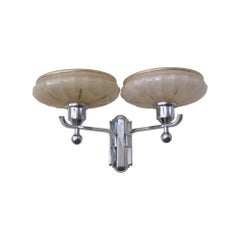 2 Sconces, French, Style: Art Deco in Chrome and Crystal with Gold