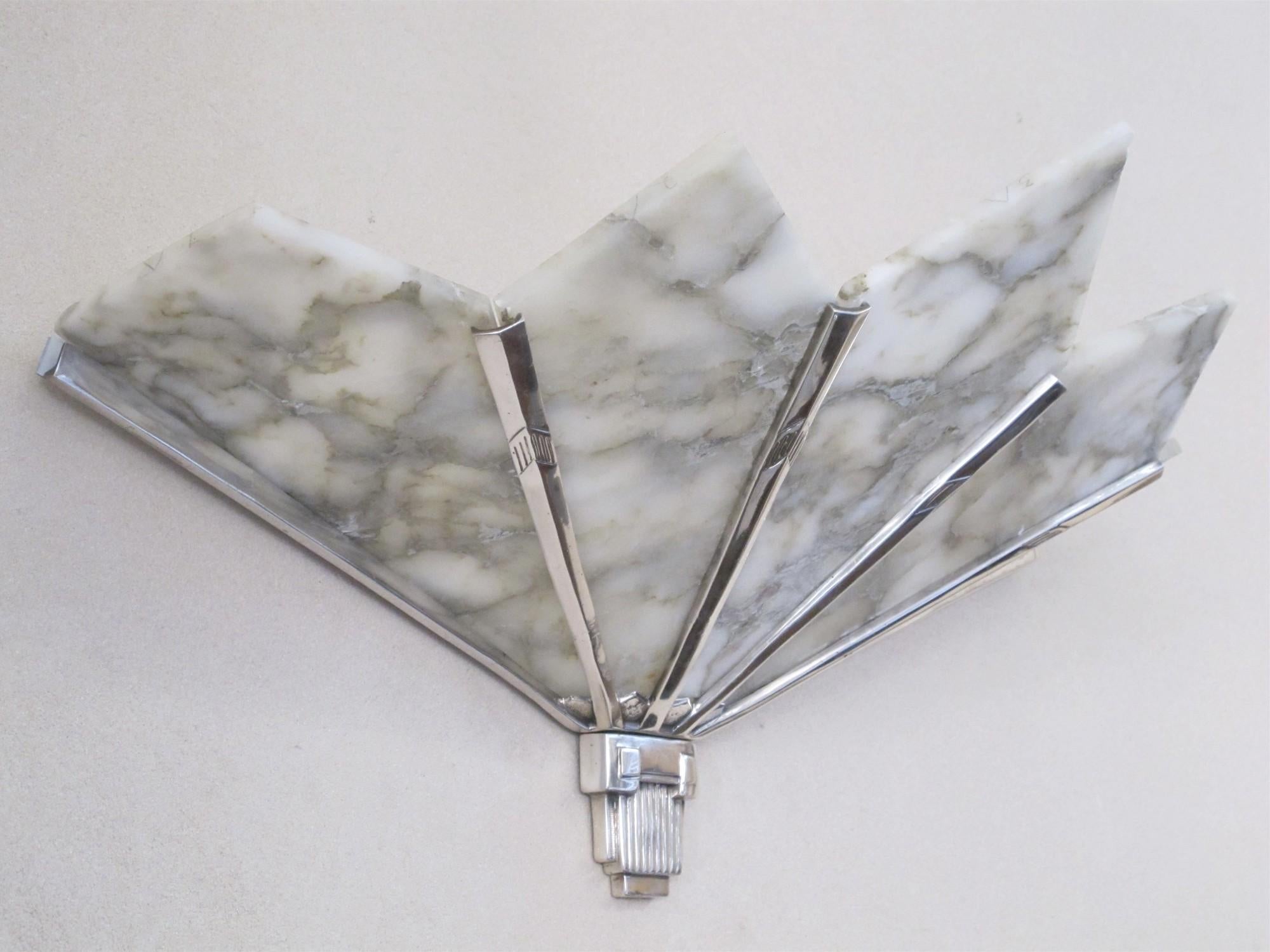 Chrome 2 Sconces in alabaster and chrome , French, Style: Art Deco  For Sale