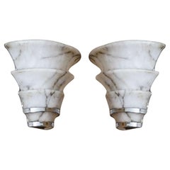 2 Sconces in Alabaster and Chrome, Style, Art Deco, Year, 1920, France