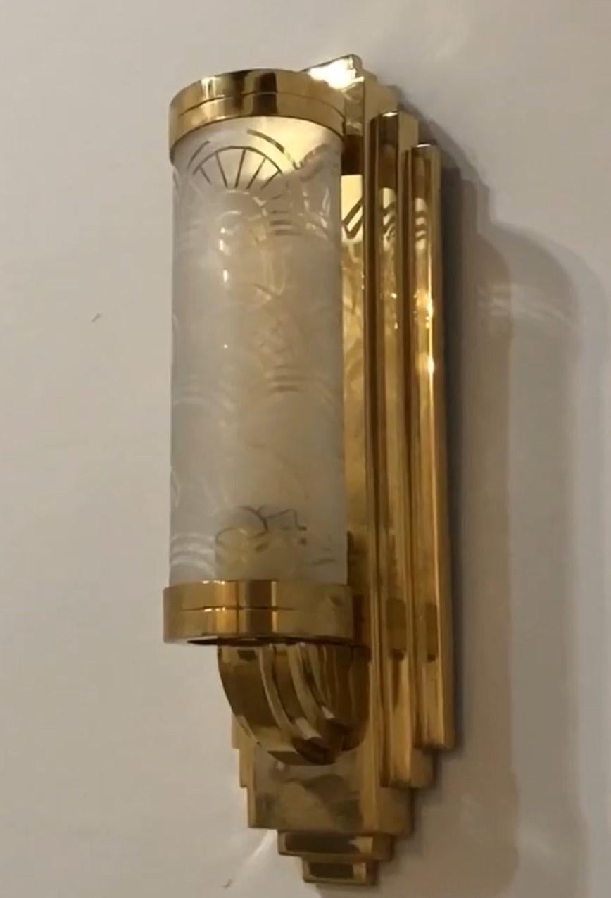2  Sconces in bronze and Glass, Style, Art Deco, Year, 1930, German In Good Condition For Sale In Ciudad Autónoma Buenos Aires, C