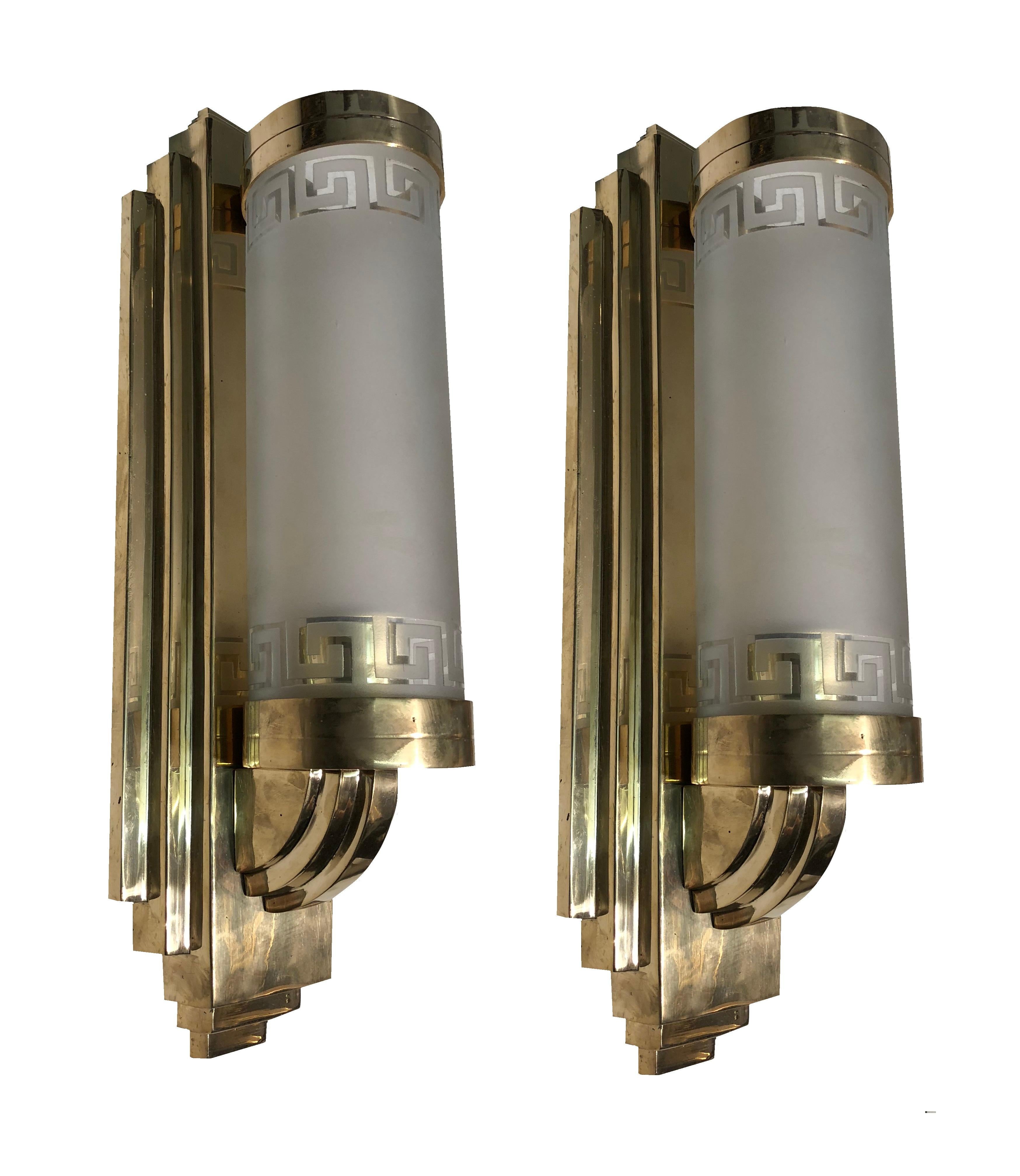 Mid-20th Century 2  Sconces in bronze and Glass, Style, Art Deco, Year, 1930, German For Sale