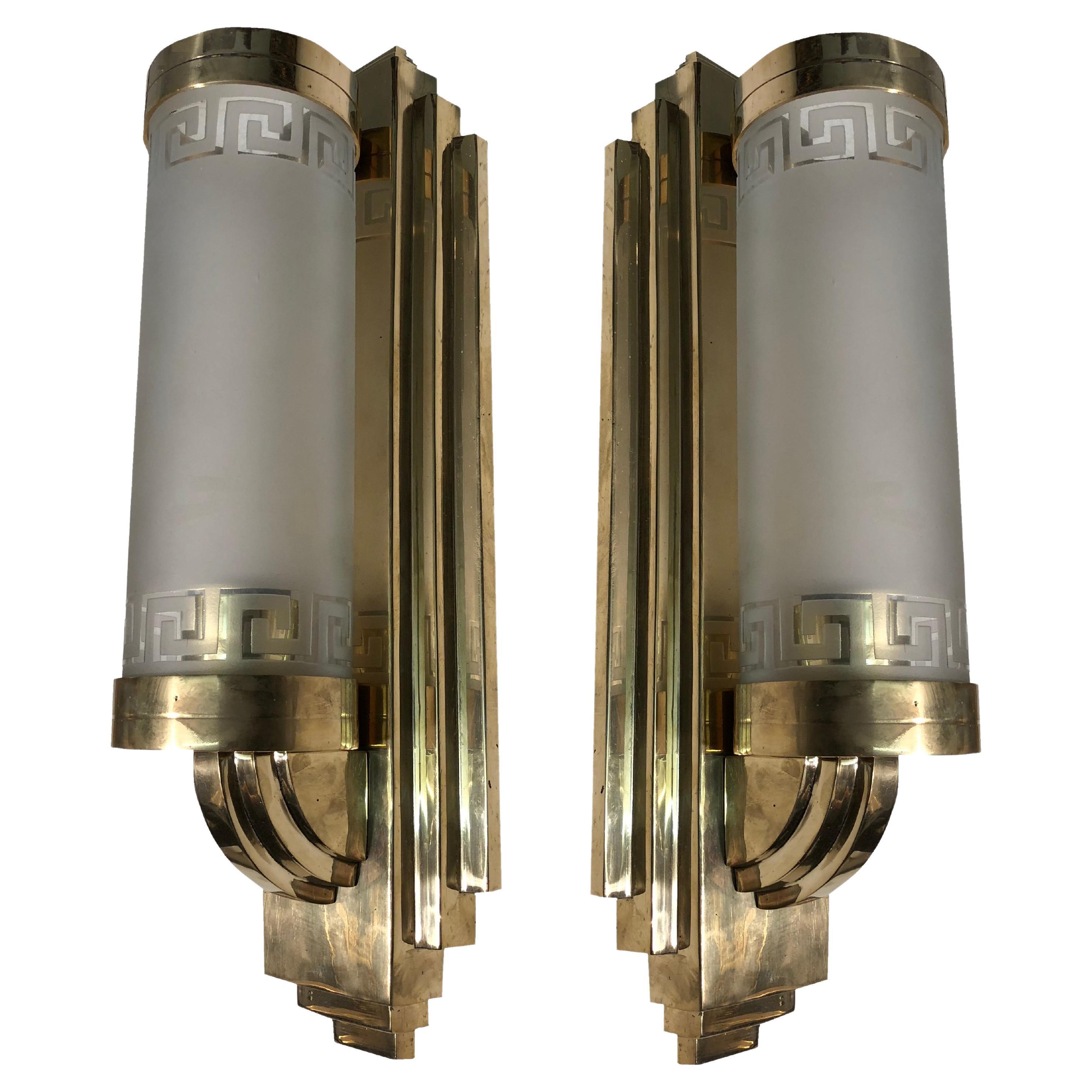 2  Sconces in bronze and Glass, Style, Art Deco, Year, 1930, German