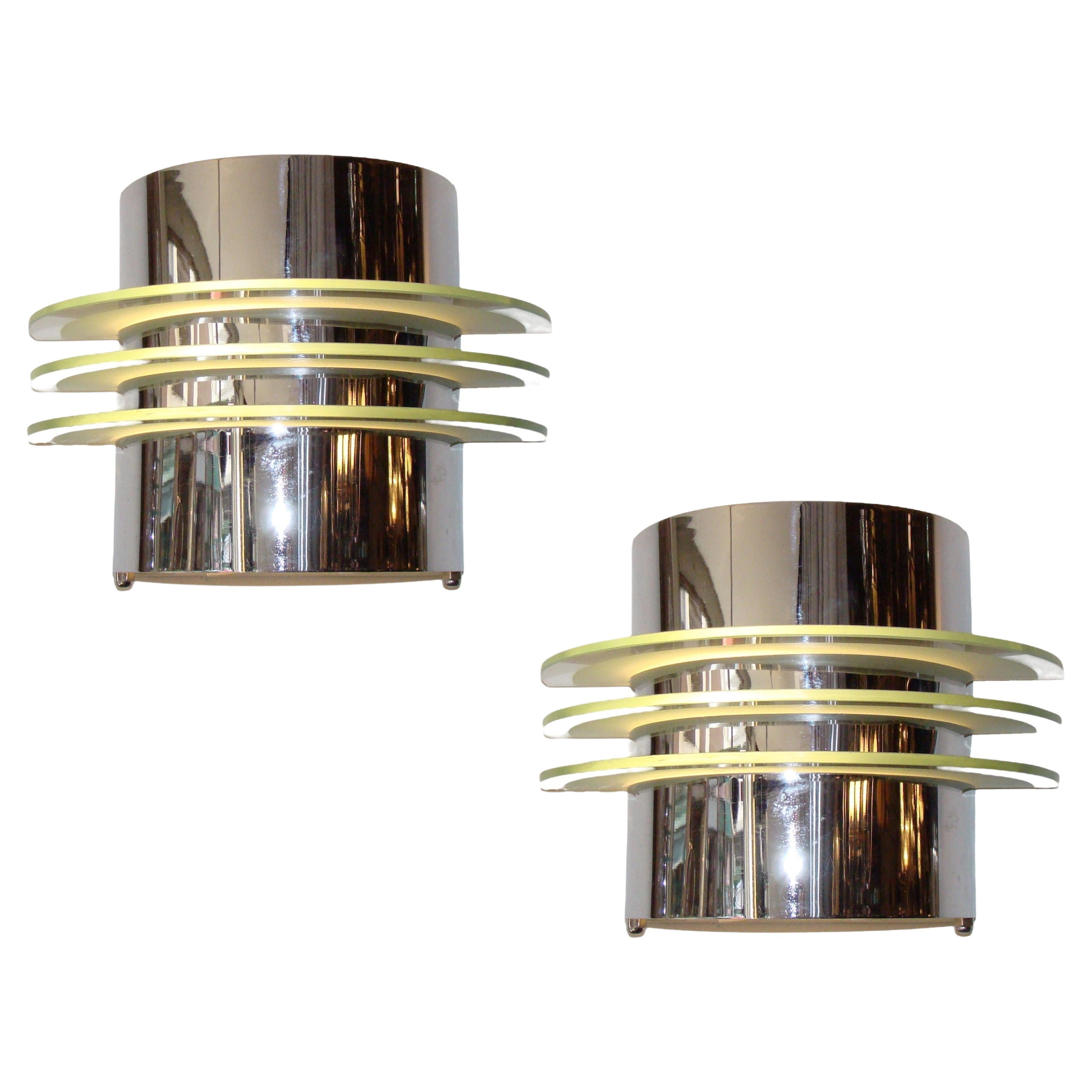 2  Sconces in chrome and Glass, Style, Art Deco, Year, 1940, France For Sale
