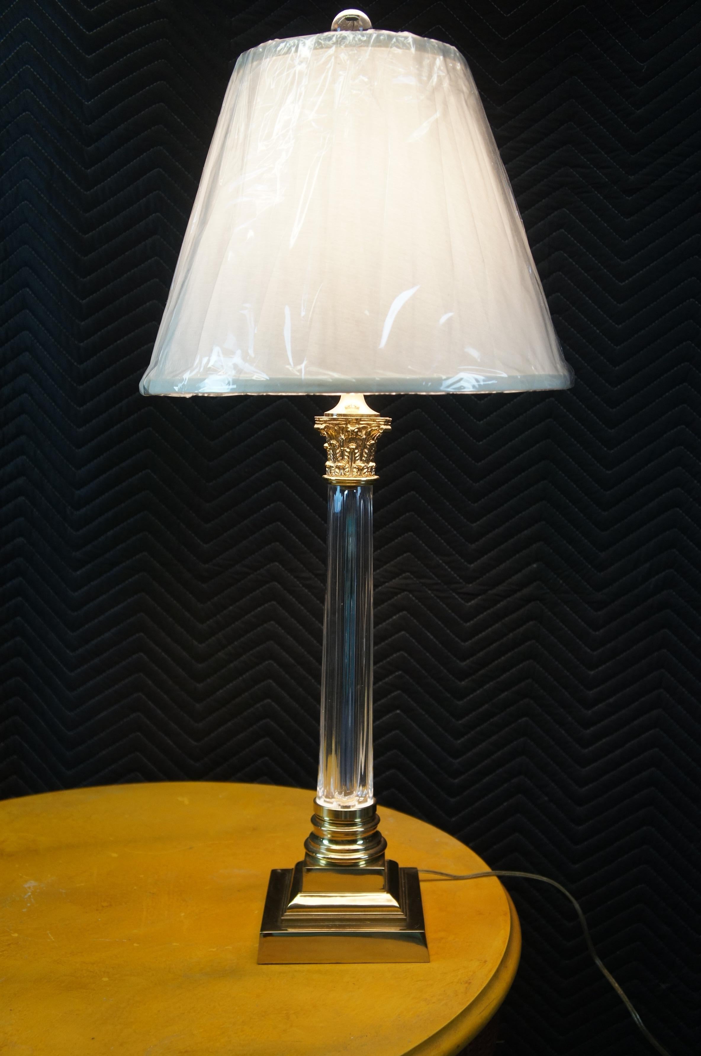 2 Scully & Scully Neoclassical Corinthian Column Crystal & Brass Buffet Lamps 8