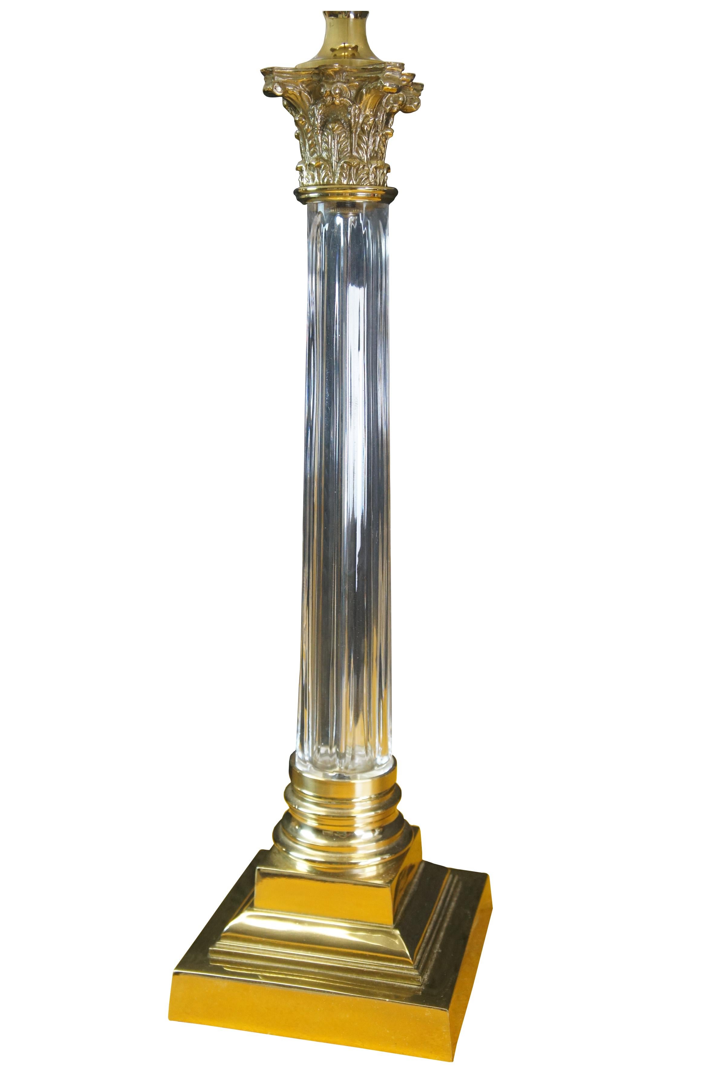 2 Scully & Scully Neoclassical Corinthian Column Crystal & Brass Buffet Lamps In Good Condition In Dayton, OH