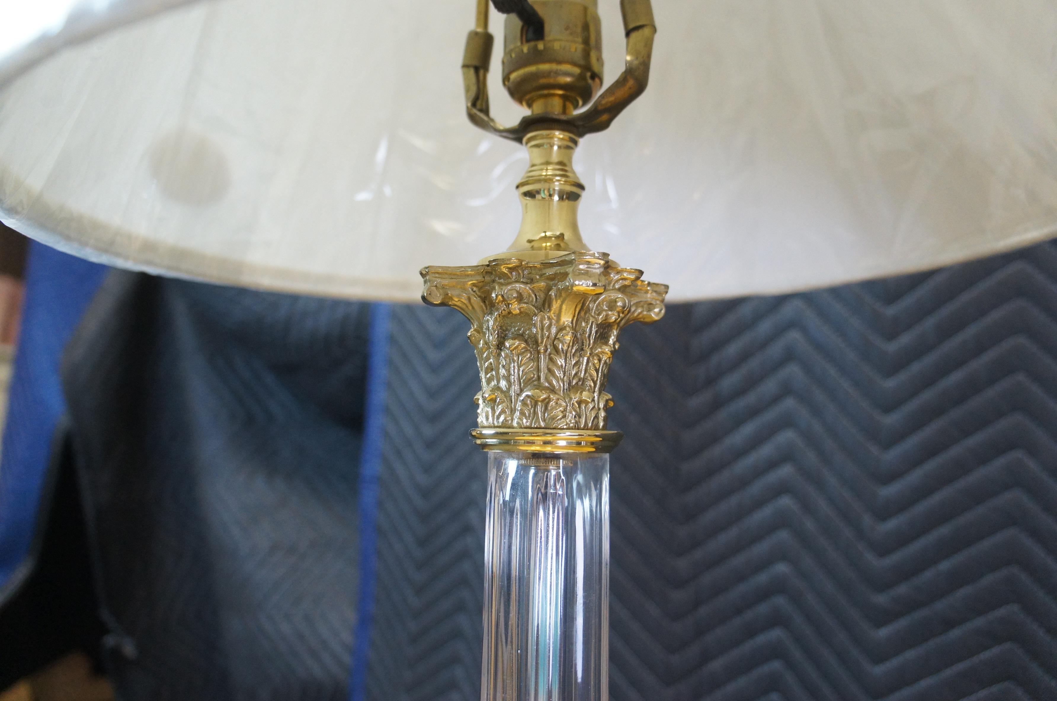 2 Scully & Scully Neoclassical Corinthian Column Crystal & Brass Buffet Lamps 2