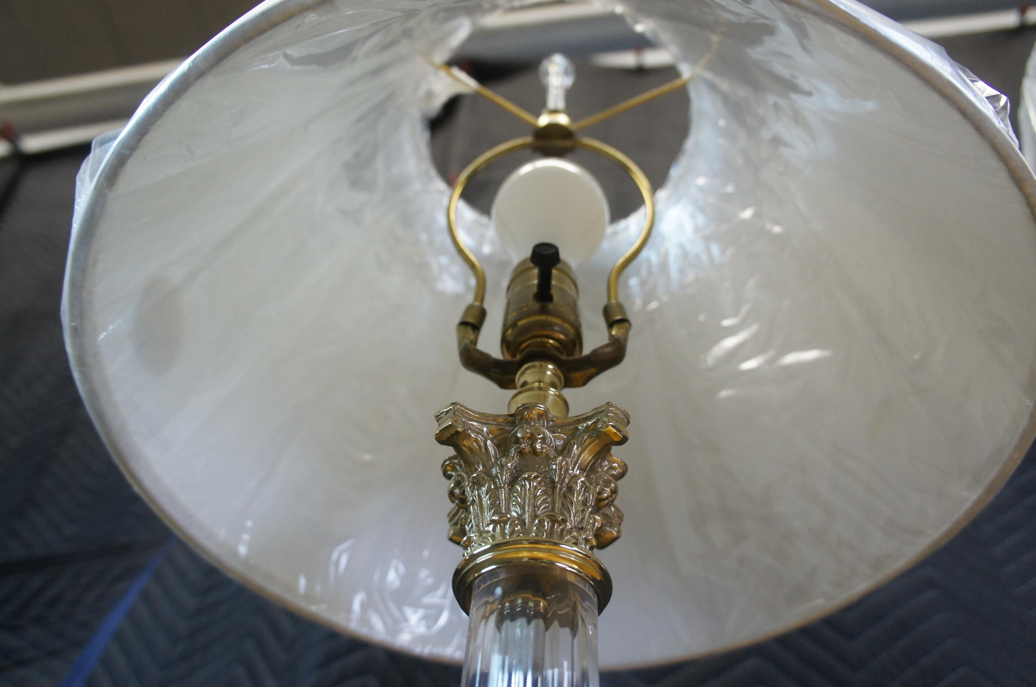 2 Scully & Scully Neoclassical Corinthian Column Crystal & Brass Buffet Lamps 3