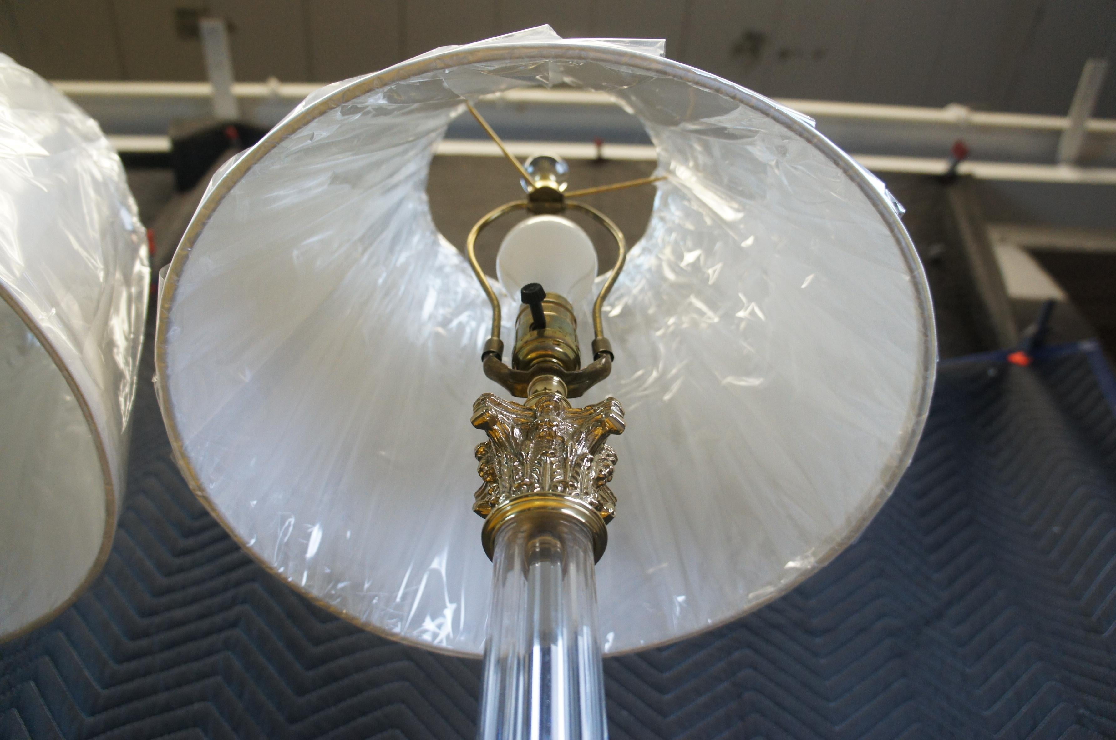 2 Scully & Scully Neoclassical Corinthian Column Crystal & Brass Buffet Lamps 5