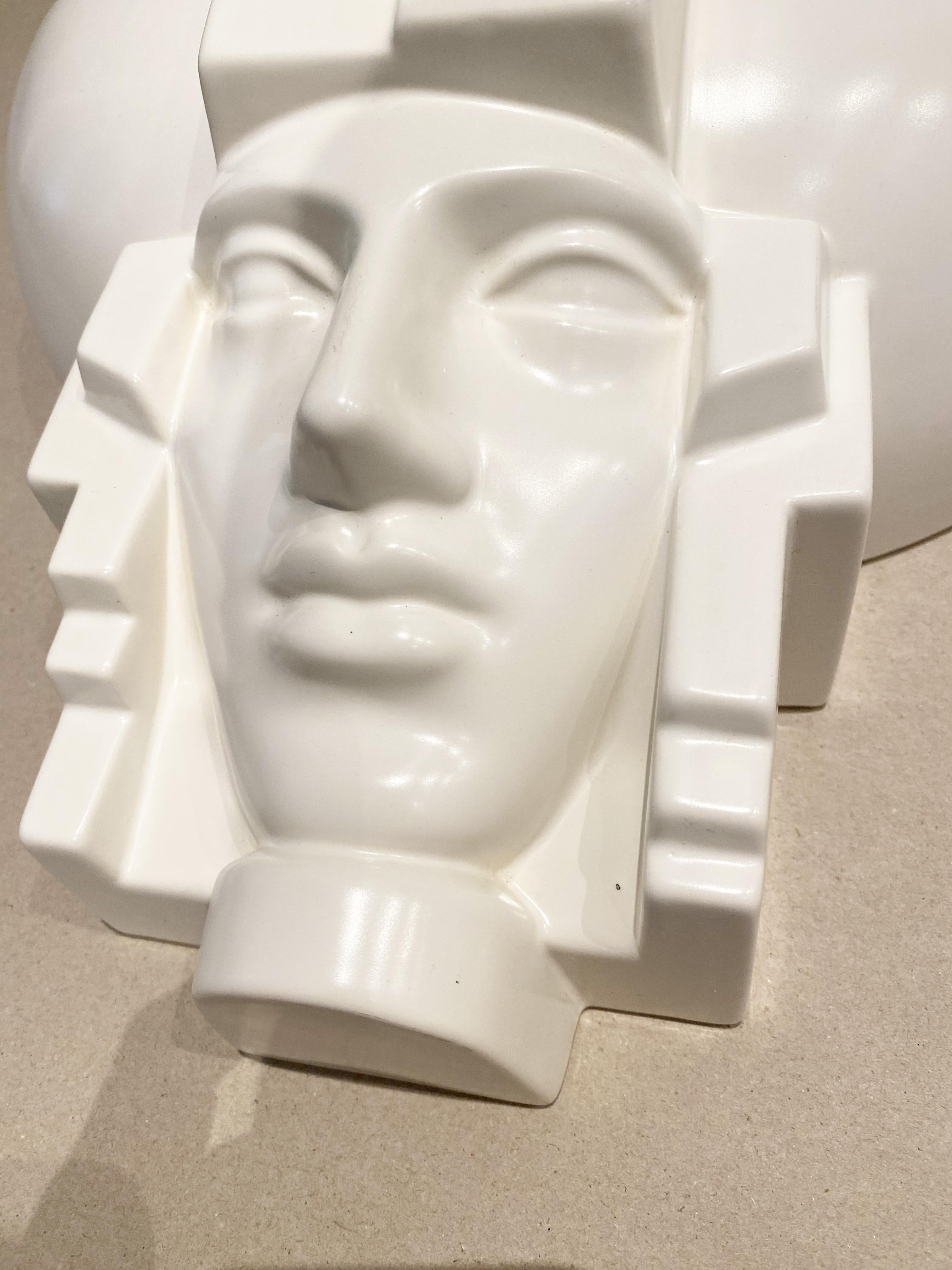 2 Sculptural Art Deco Egyptian Pharaoh Face Sconce, Saint Clément Ceramic, 1960s For Sale 8