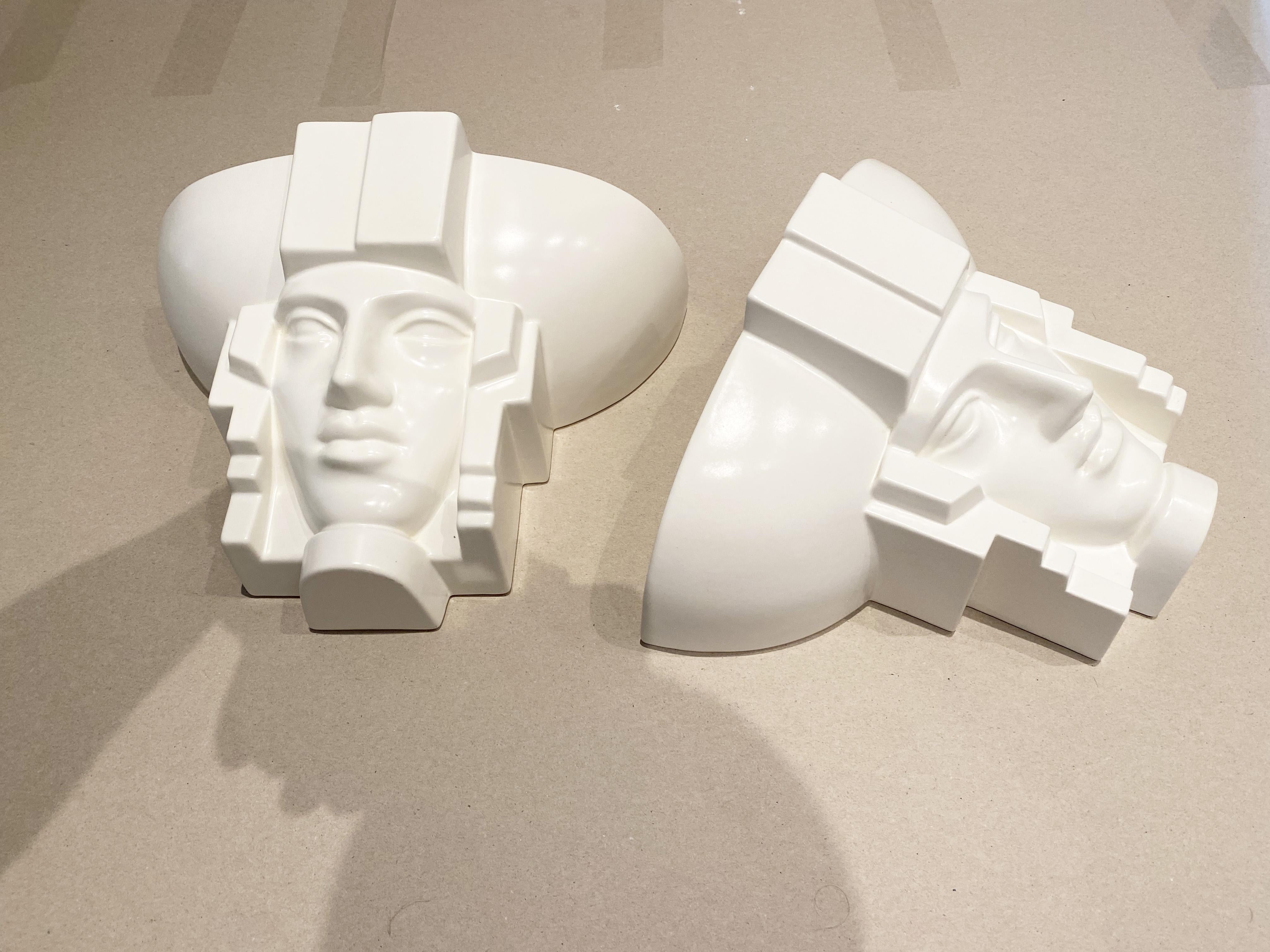 Sculptural Art Deco Egyptian Pharaoh Face Sconce, Saint Clément Ceramic, 1960s.
Set of 2

