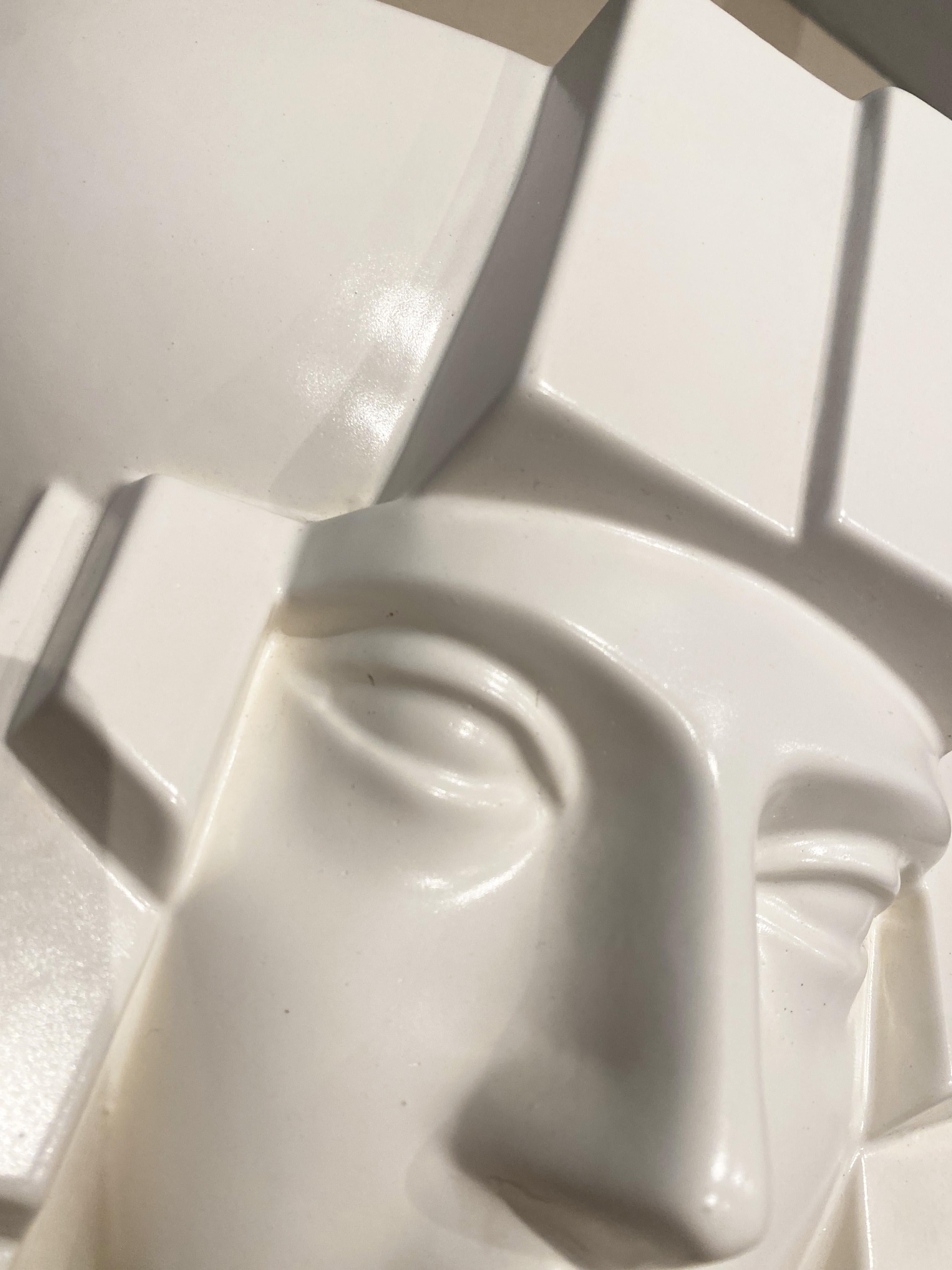 2 Sculptural Art Deco Egyptian Pharaoh Face Sconce, Saint Clément Ceramic, 1960s For Sale 1