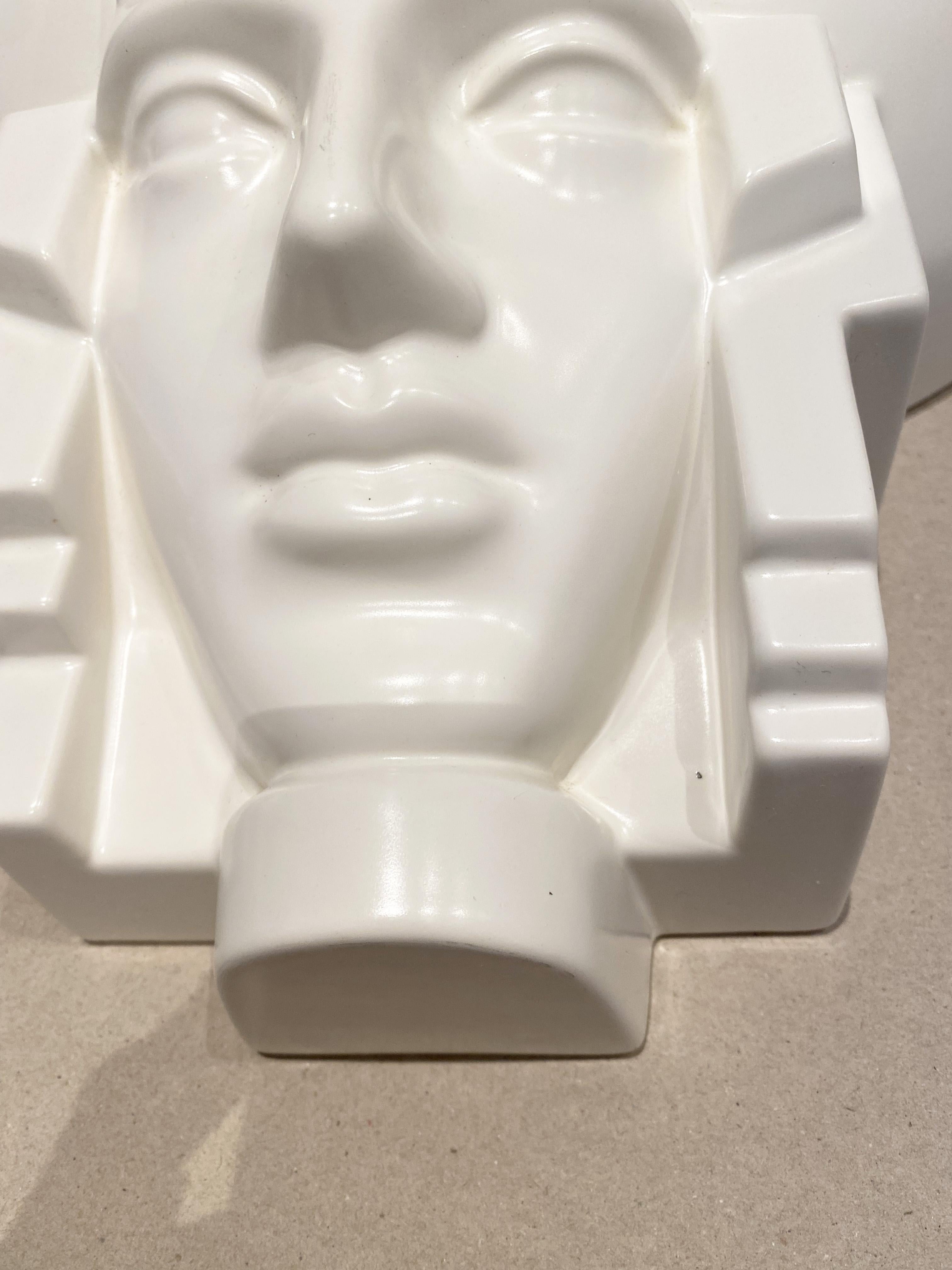 2 Sculptural Art Deco Egyptian Pharaoh Face Sconce, Saint Clément Ceramic, 1960s For Sale 2