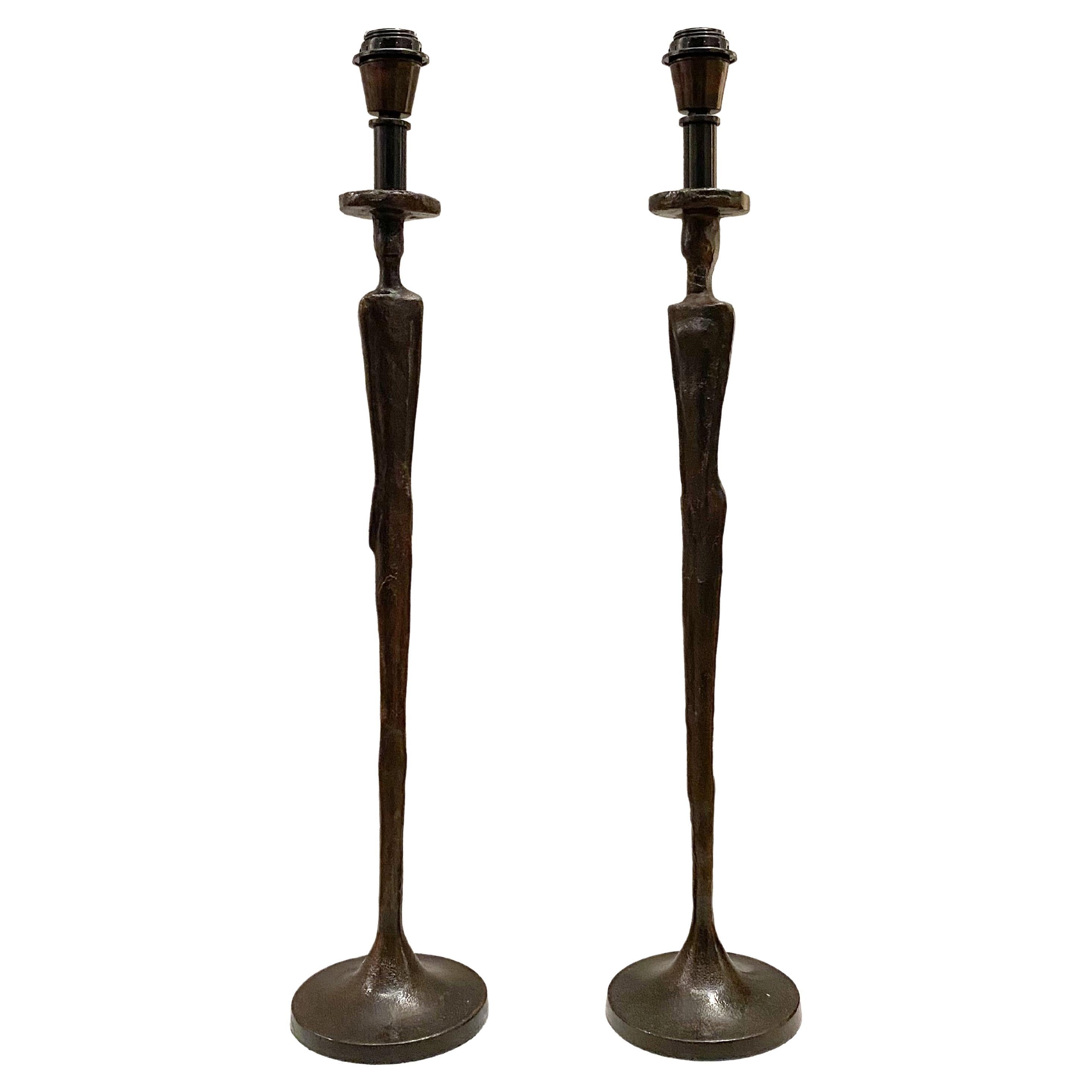 2 Sculptural Art Deco Lamp "Tribute to Alberto Giacometti", Porta Romana, 2000s