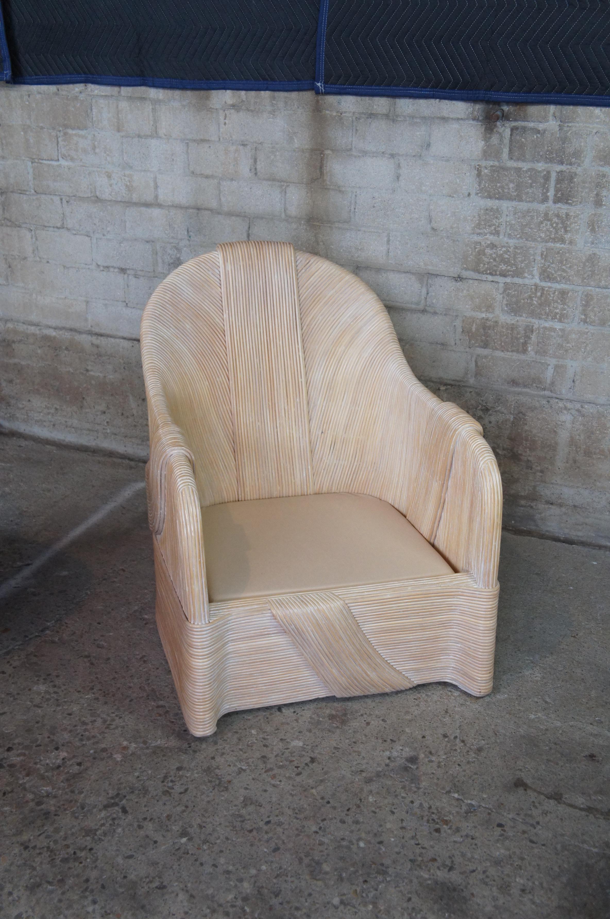 2 Sculptural Split Reed Rattan Southwestern Club Arm Lounge Chairs Boho Chic 5