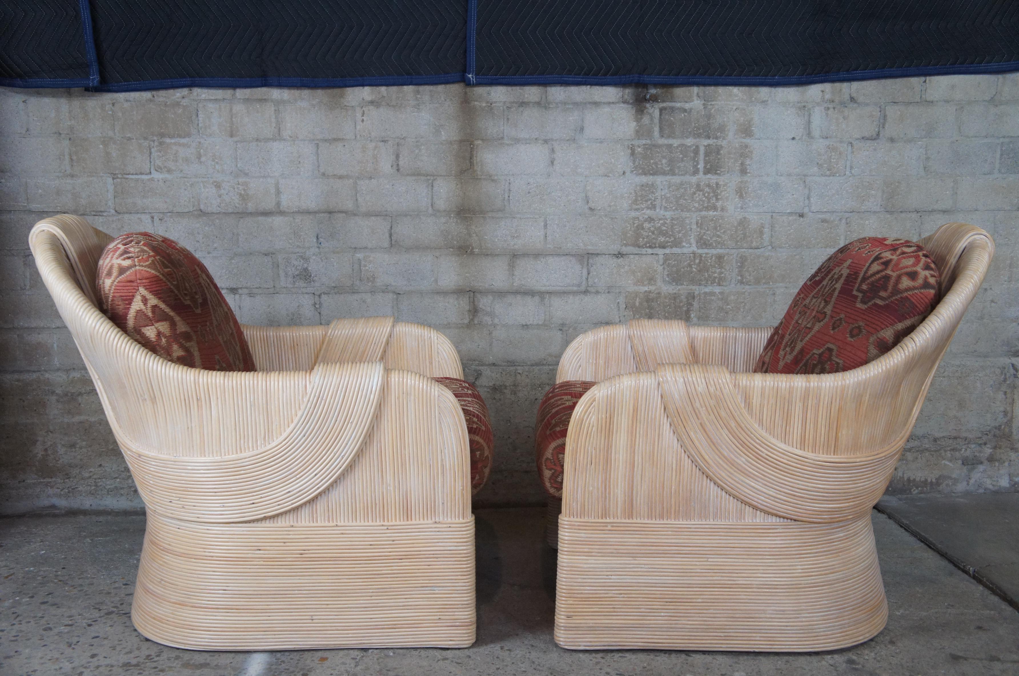 2 Sculptural Split Reed Rattan Southwestern Club Arm Lounge Chairs Boho Chic 6