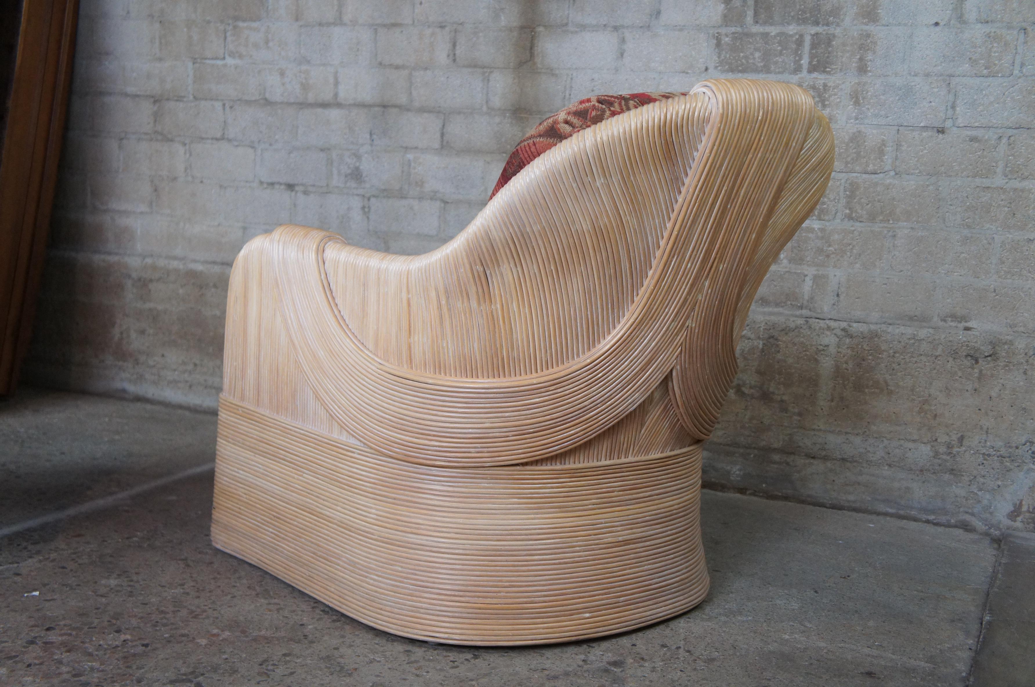 20th Century 2 Sculptural Split Reed Rattan Southwestern Club Arm Lounge Chairs Boho Chic