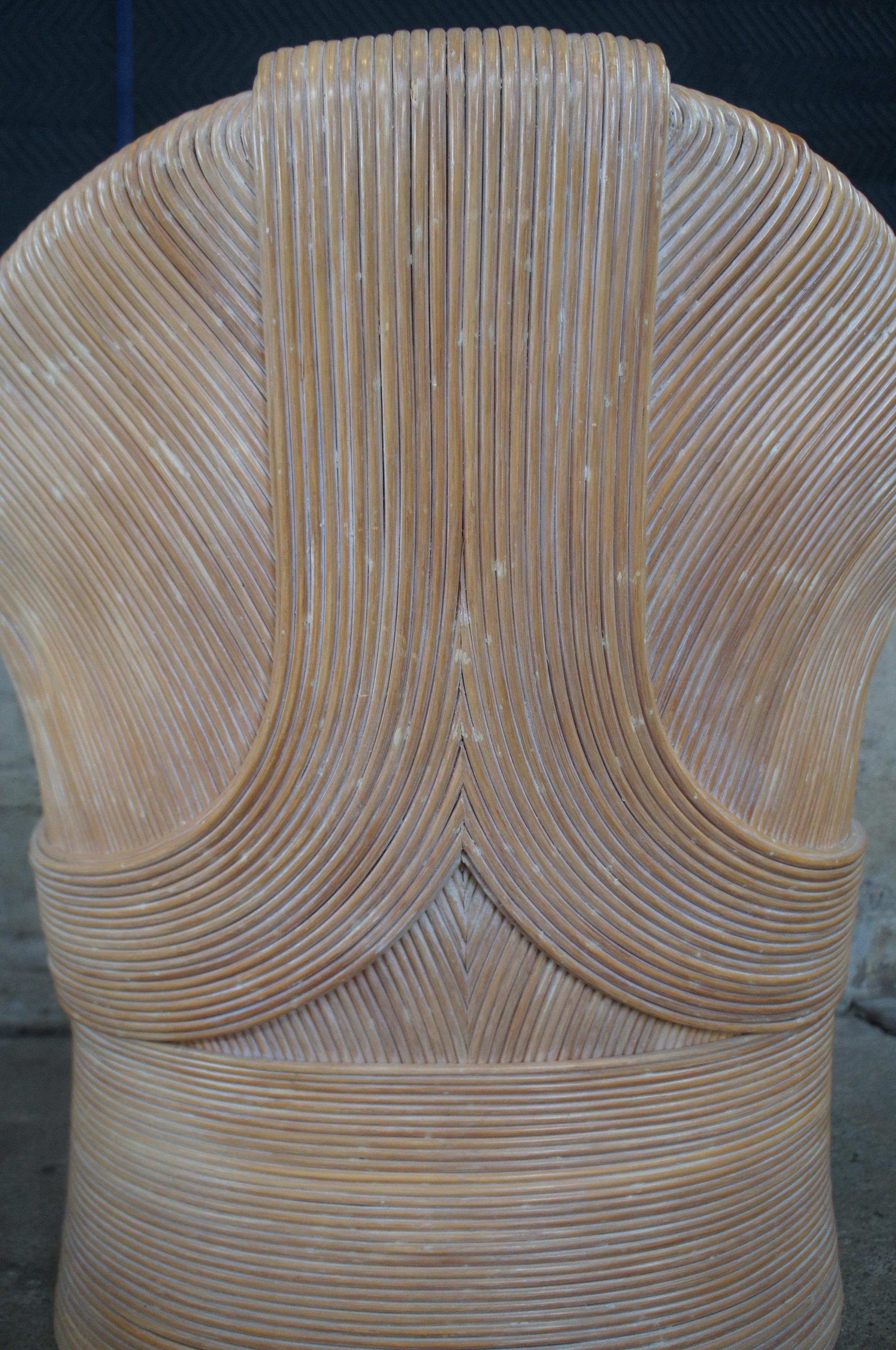2 Sculptural Split Reed Rattan Southwestern Club Arm Lounge Chairs Boho Chic 2