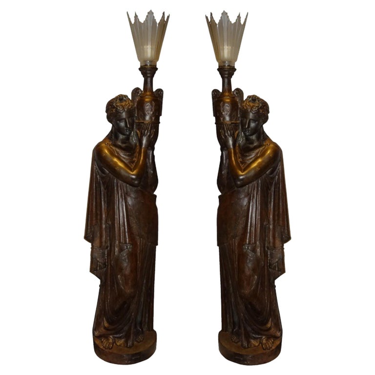 2 Sculptures of Women with Light by Val D'Osne 1889 " Free Shipping in Florida " For Sale