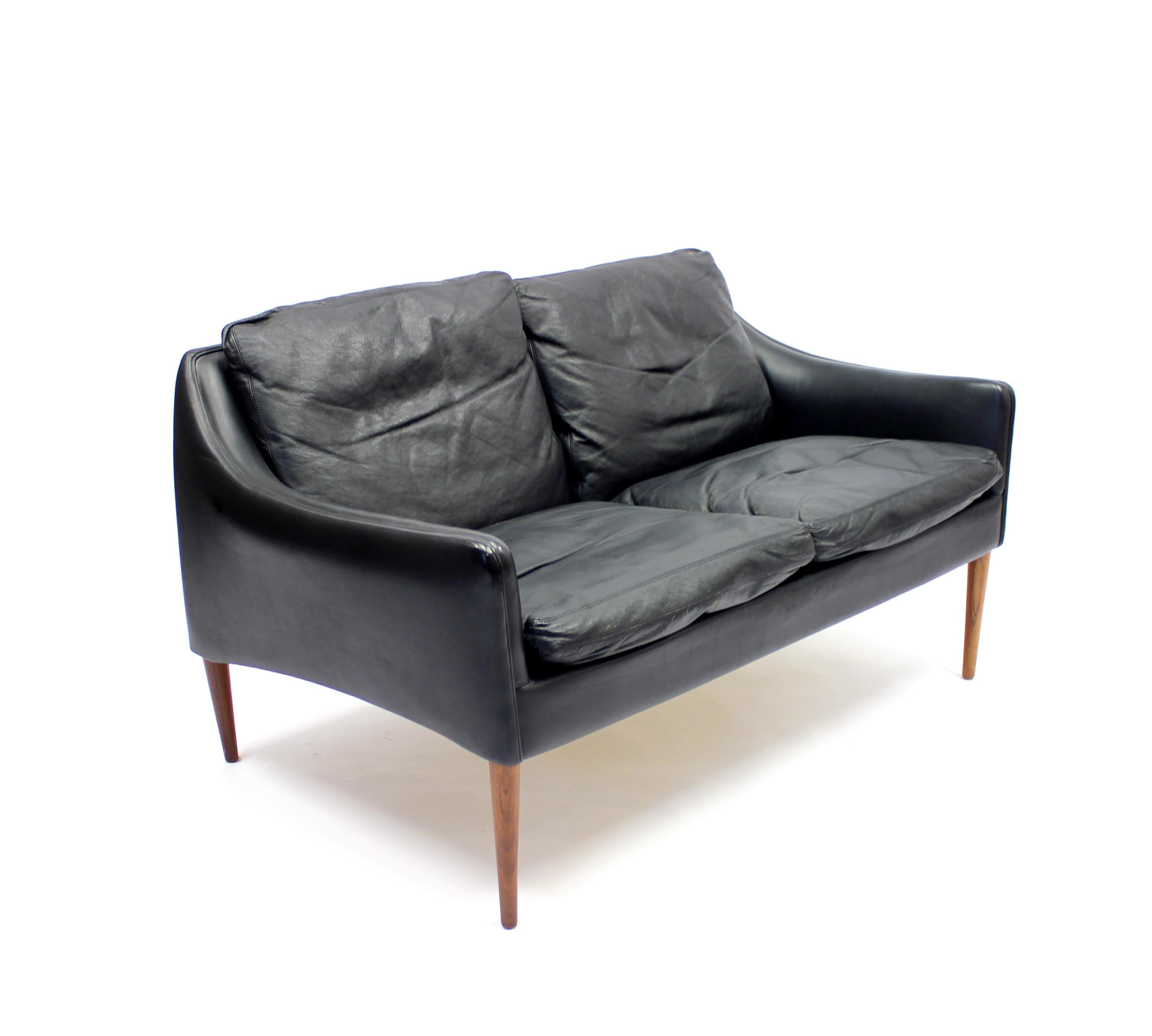 Danish 2-Seat Leather and Rosewood Sofa by Hans Olsen for CS Møbelfabrik, 1960s