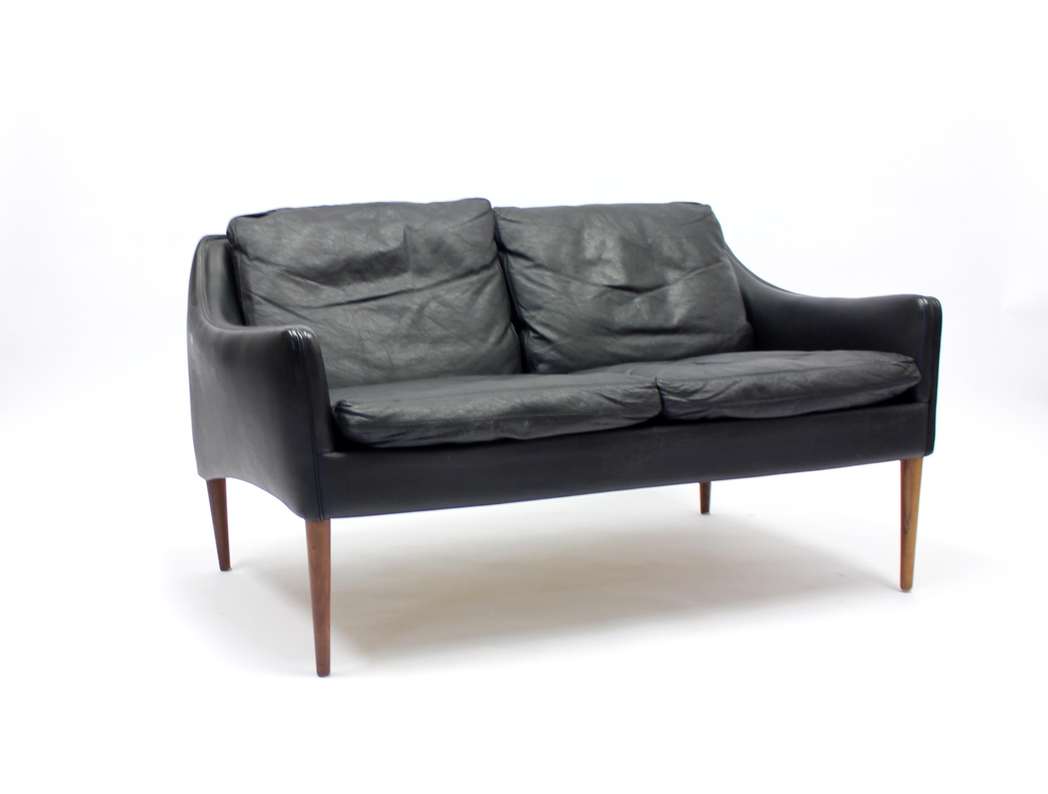 Mid-20th Century 2-Seat Leather and Rosewood Sofa by Hans Olsen for CS Møbelfabrik, 1960s