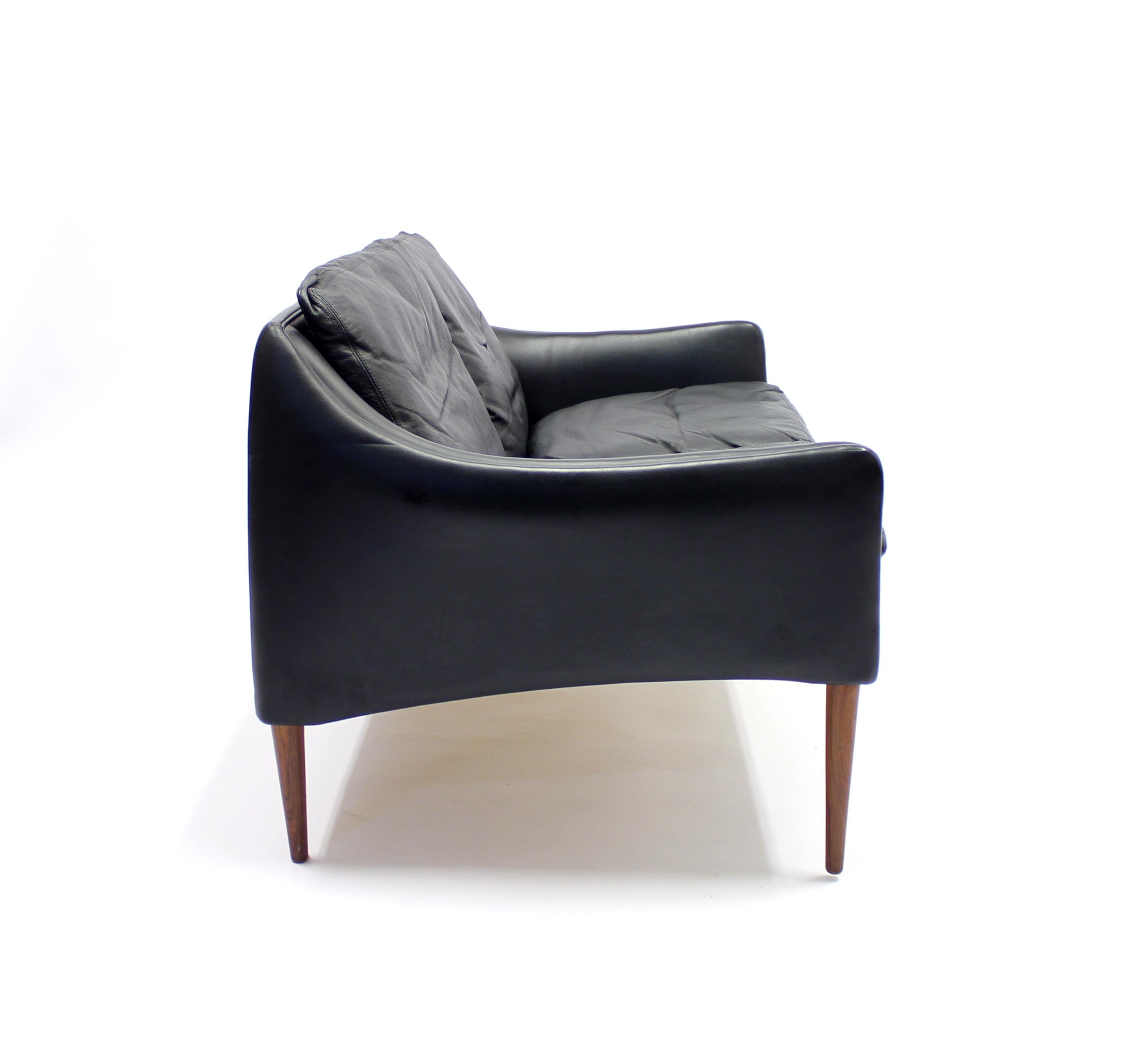 2-Seat Leather and Rosewood Sofa by Hans Olsen for CS Møbelfabrik, 1960s 1