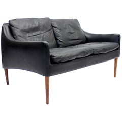 2-Seat Leather and Rosewood Sofa by Hans Olsen for CS Møbelfabrik, 1960s