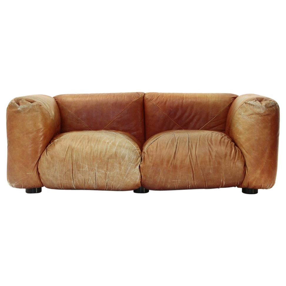2-Seat 'Marenco' Sofa in Leather by Mario Marenco for Arflex, 1970s