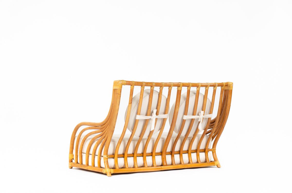 2-Sitz-Sofa aus Bambus von Roche Bobois, 1960 im Zustand „Gut“ im Angebot in JASSANS-RIOTTIER, FR