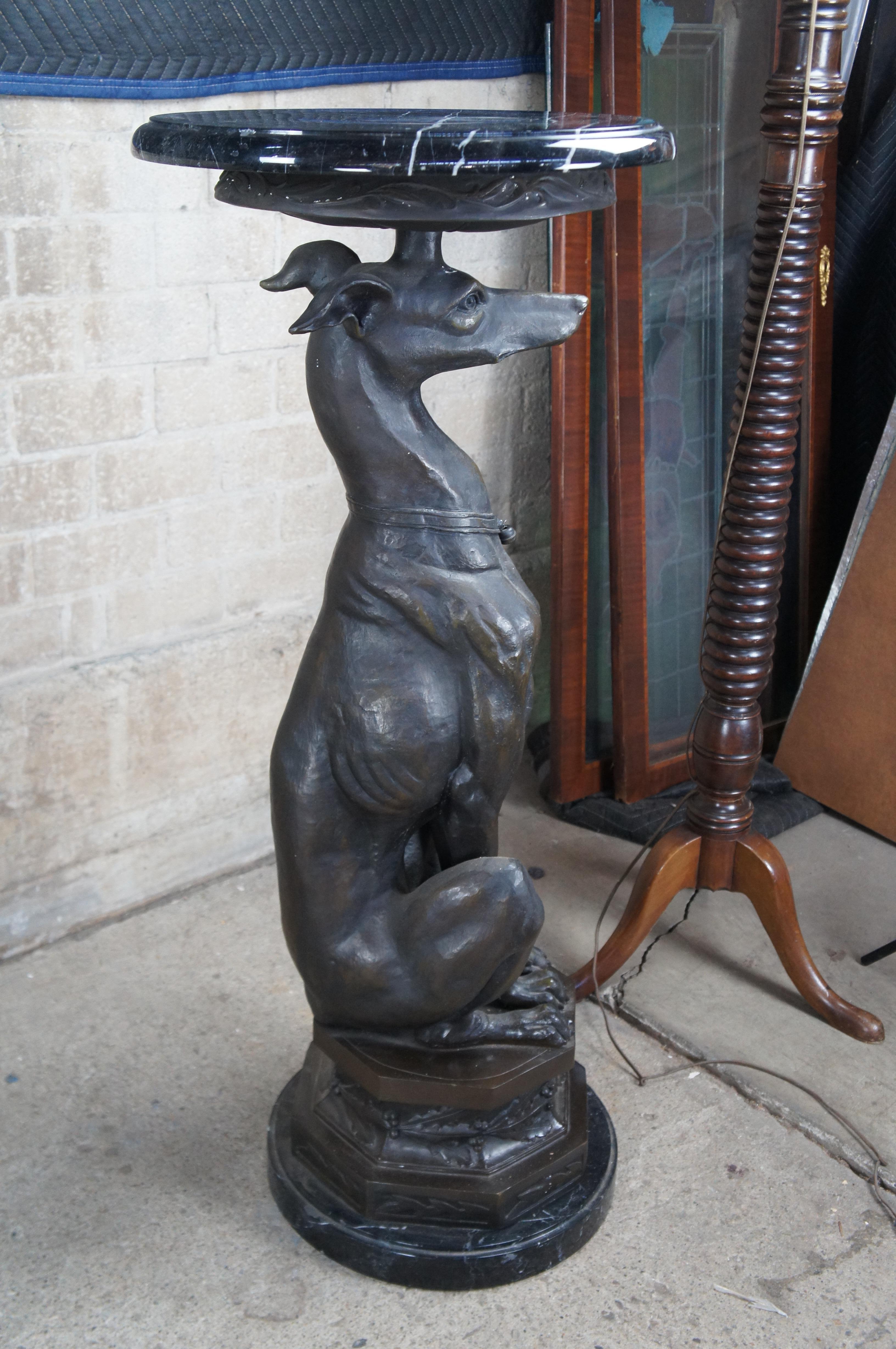 20th Century 2 Seated Bronze Whippet Statues Sculpture Stand Pedestal After Pierre Jules Mene
