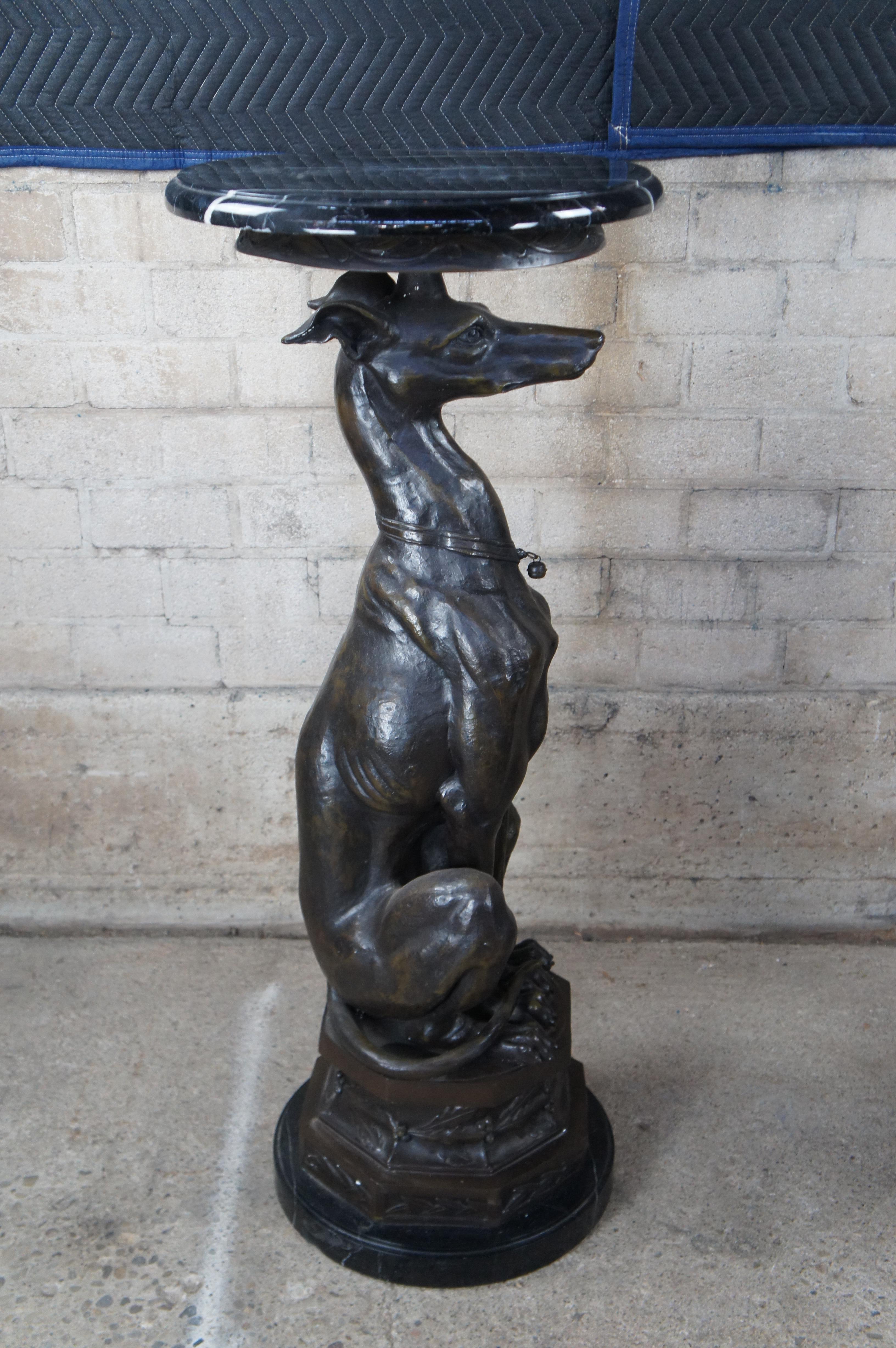 2 Seated Bronze Whippet Statues Sculpture Stand Pedestal After Pierre Jules Mene 1